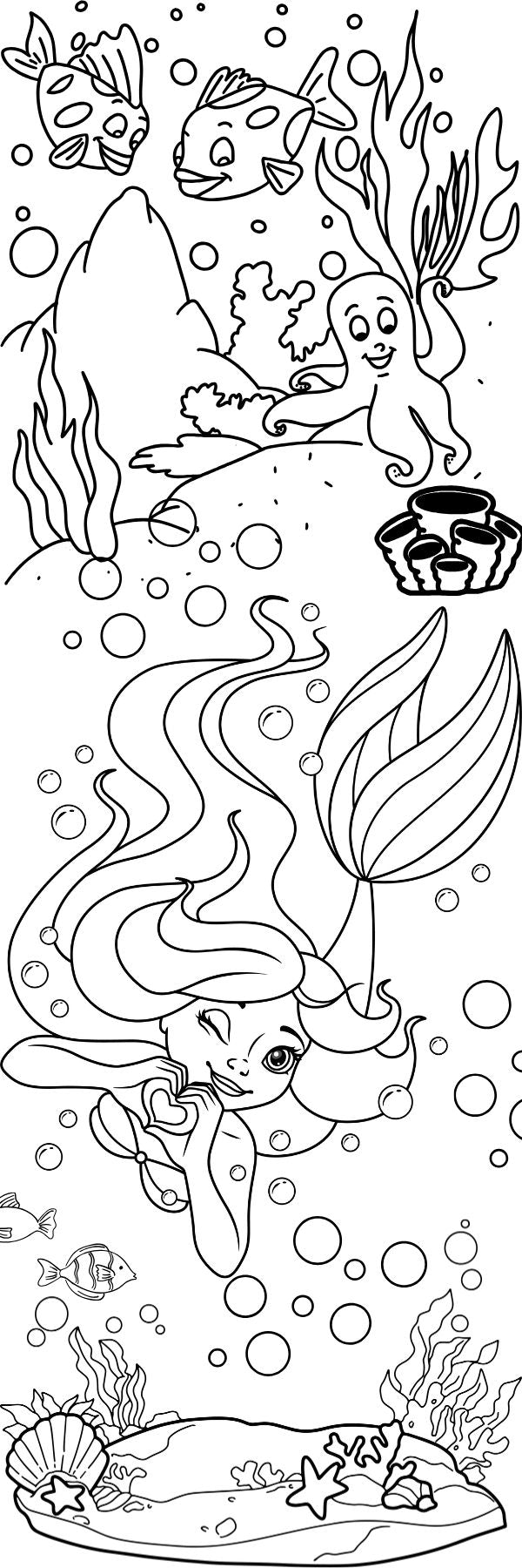 Mermaid Coloring Bookmarks with Crayons Kit - Set of 3 - 2" x 6" Rounded Corner Bookmarks