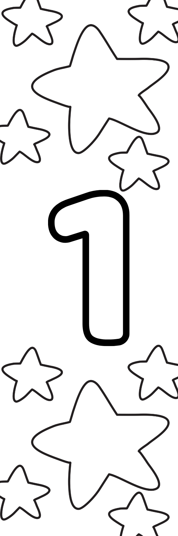 Numbers 0 to 9 with Stars Coloring Bookmarks with Crayons Kit - Set of 10 - 2" x 6" Rounded Corner Bookmarks