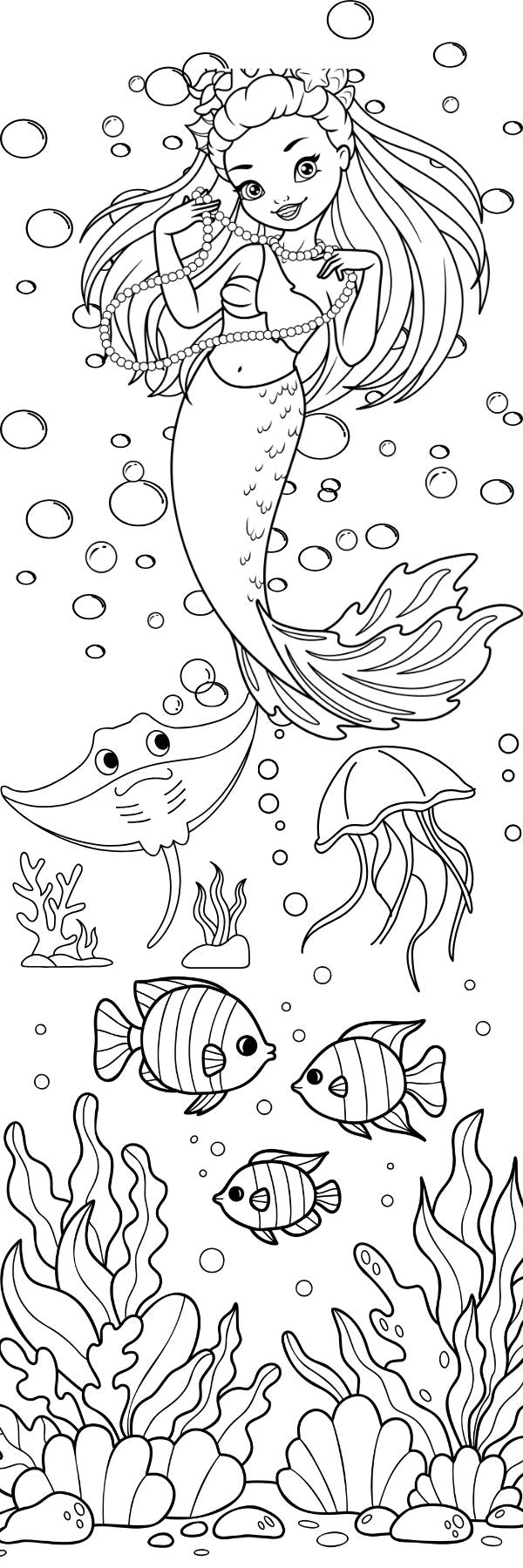 Mermaid Coloring Bookmarks with Crayons Kit - Set of 3 - 2" x 6" Rounded Corner Bookmarks