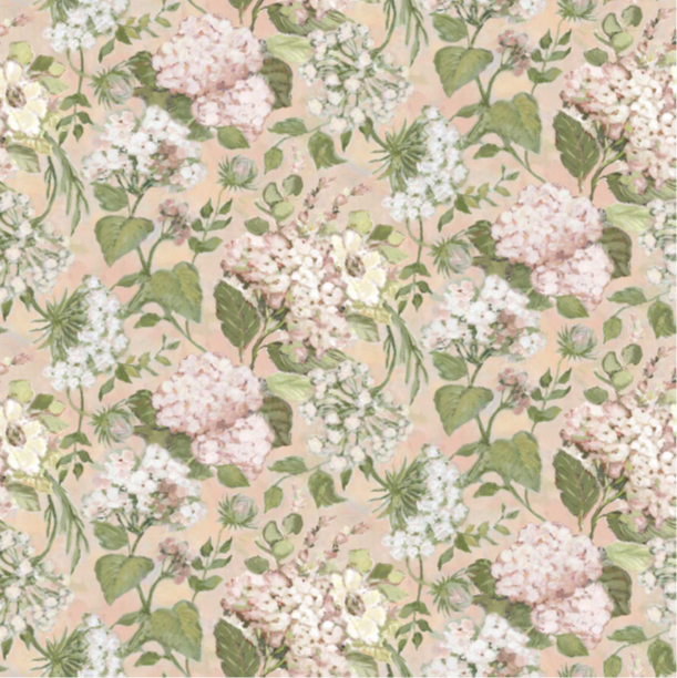Floral pattern with pink and white flowers on a light pink background