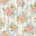 Floral pattern with pink and orange flowers on a wooden background