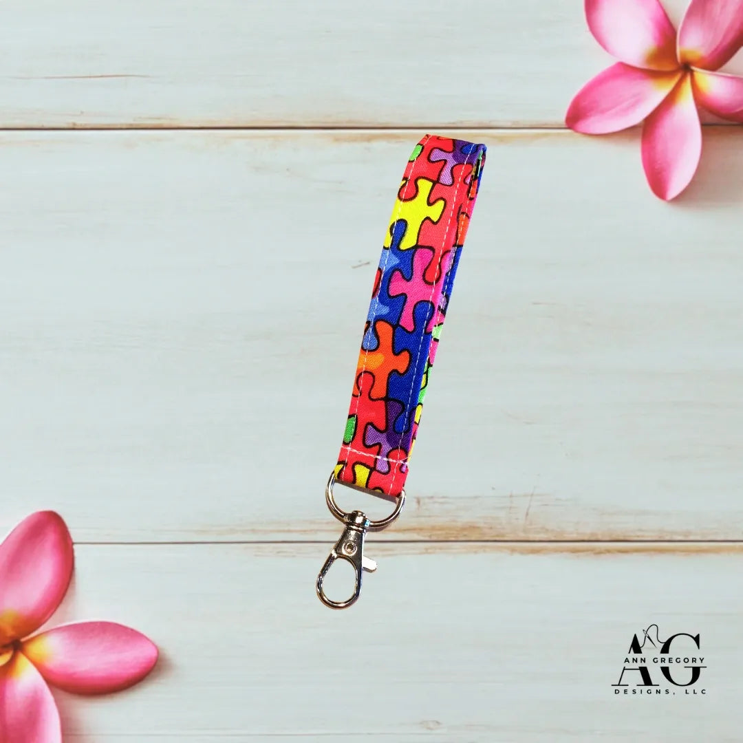 Handmade Key Fobs, Keychains, Wristlets - Puzzle Pieces - Autism Awareness