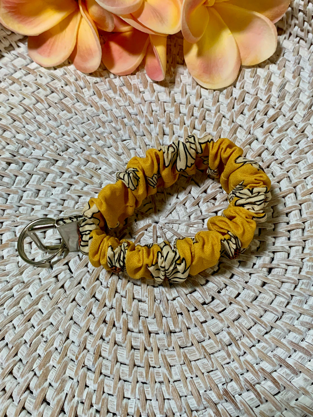 Handmade Scrunchie Key Fob - Boho Retro - Yellow Sunflowers - Ann Gregory Designs