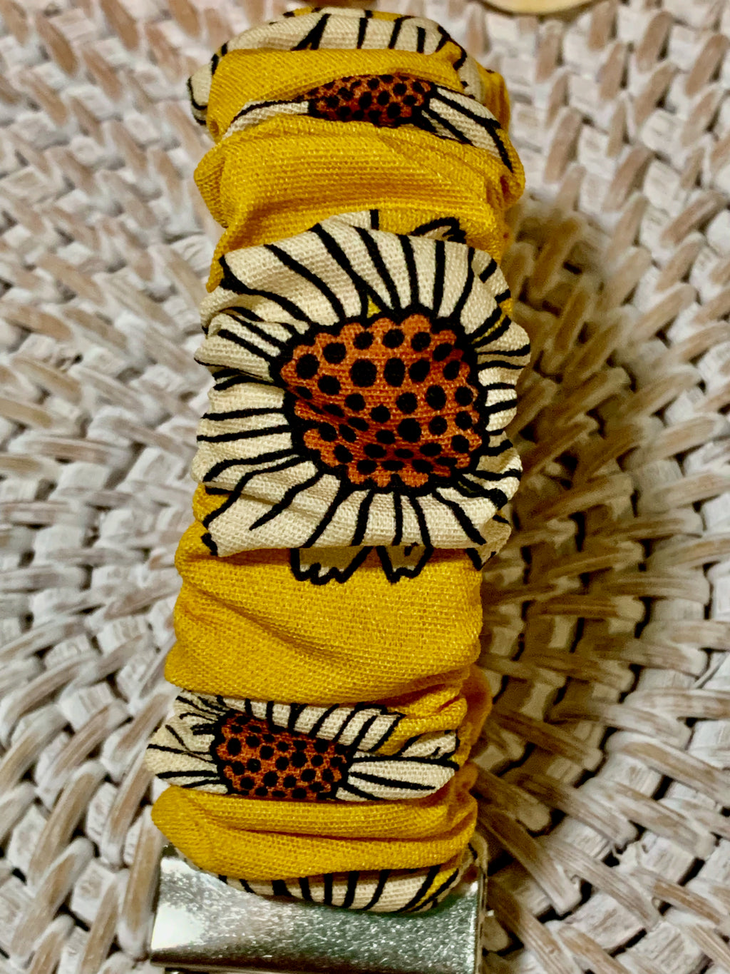 Handmade Scrunchie Key Fob - Boho Retro - Yellow Sunflowers - Ann Gregory Designs