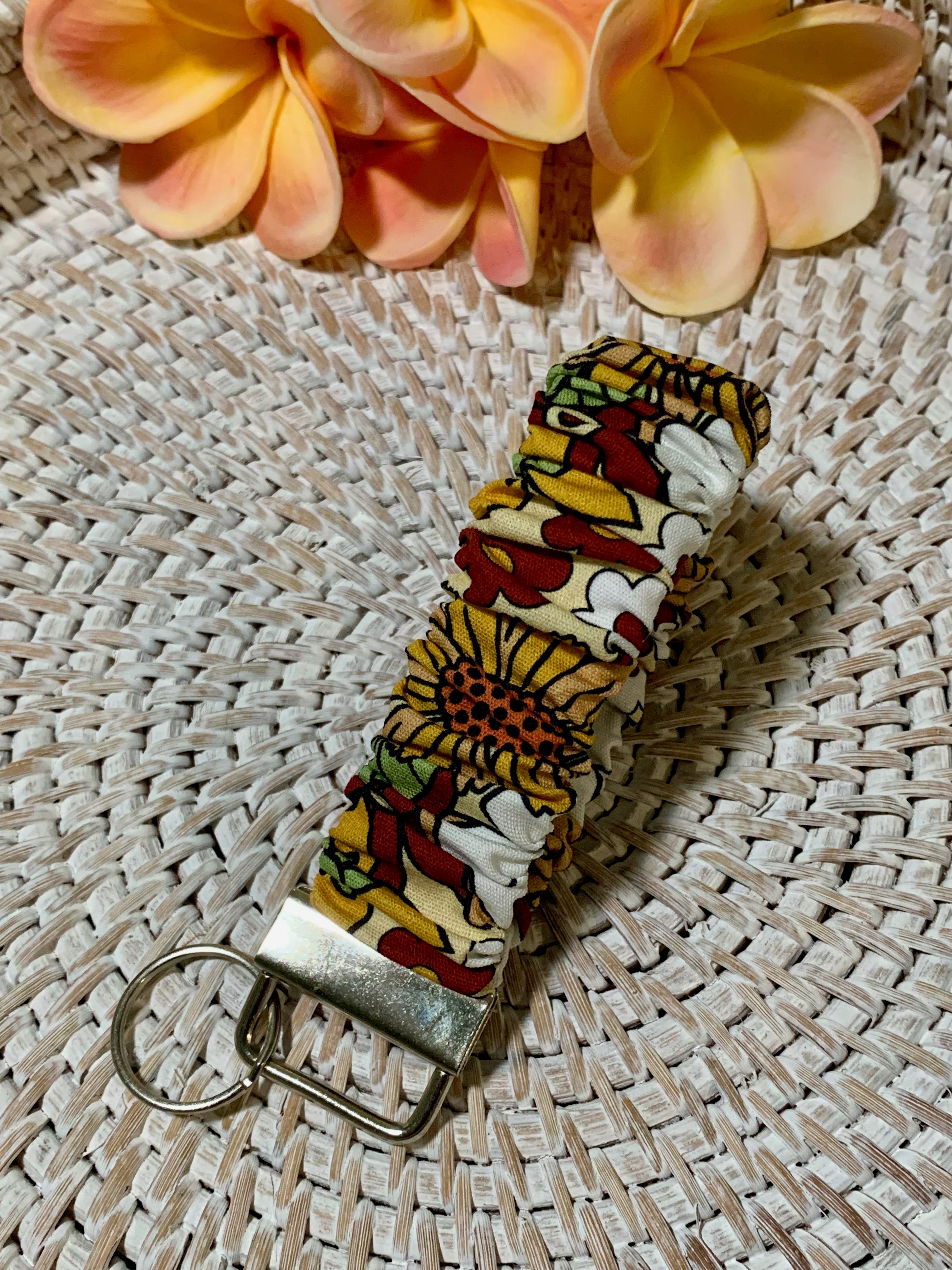 Handmade Scrunchie Key Fob - Boho Retro - Wildflowers