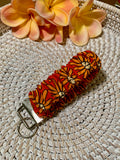Handmade Scrunchie Key Fob - Boho Retro - Orange Peace Sign Flowers