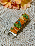 Handmade Scrunchie Key Fob, Keychain  - Boho Retro - Groovy Flowers