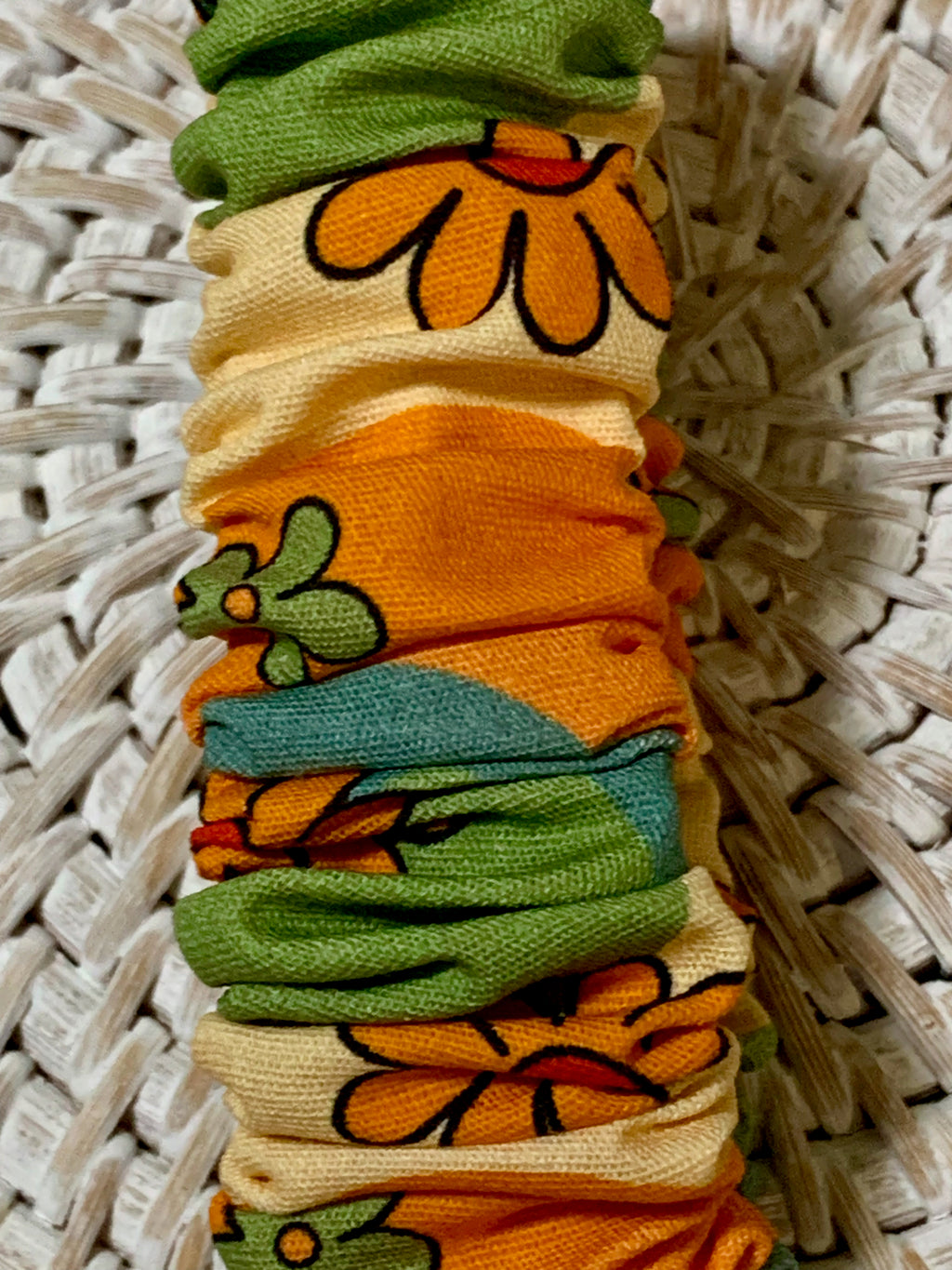 Handmade Scrunchie Key Fob, Keychain  - Boho Retro - Groovy Flowers