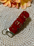 Handmade Scrunchie Key Fob - Boho Retro - Red Peace Signs
