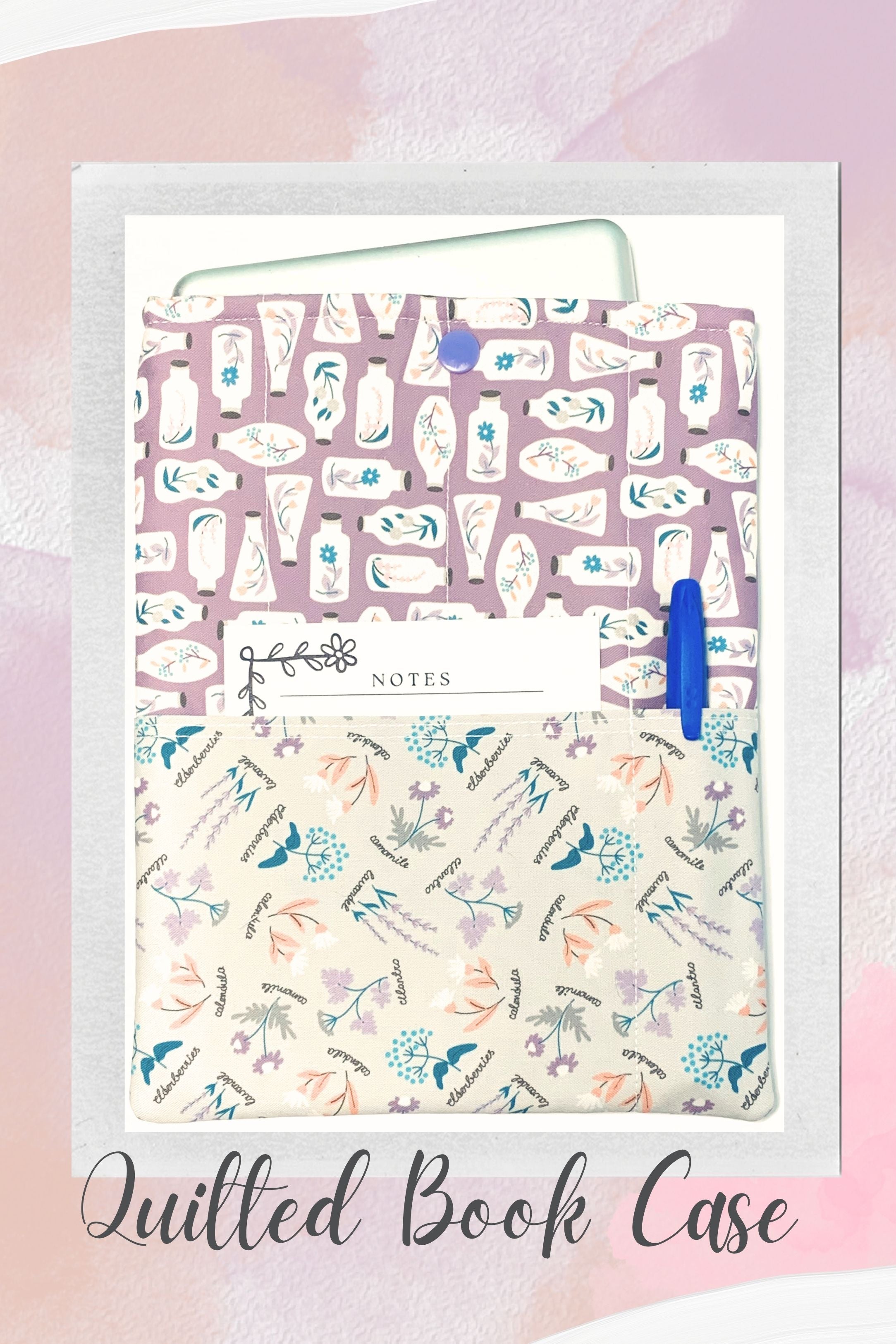 Quilted Tablet Sleeve or Book Sleeve Snap Closure Exterior Pockets - Botanical Garden Collection - Handmade - Small - 7" x 9" - Kindle Cozy - iPad Mini Cozy - Book Cozy