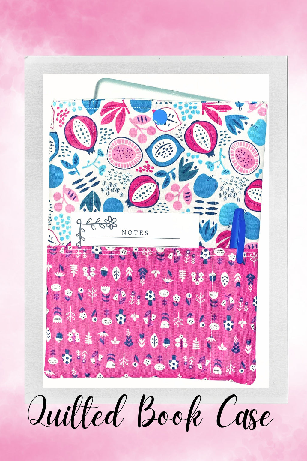 Quilted Tablet Sleeve or Book Sleeve Snap Closure Exterior Pockets - Burgess Field Collection - Handmade - Small - 7" x 9" - Kindle Cozy - iPad Mini Cozy - Book Cozy