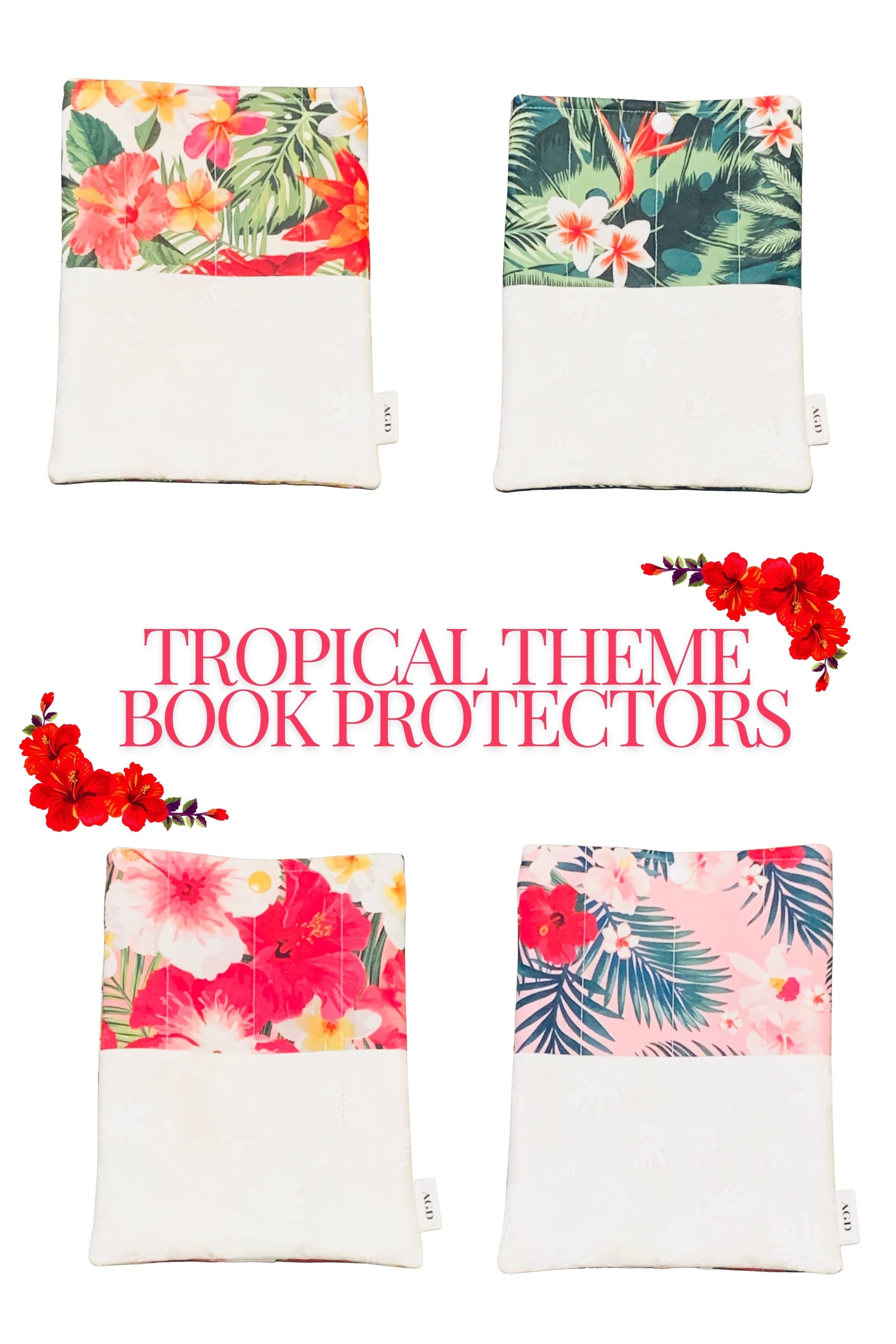 Quilted Tablet Sleeve or Book Sleeve Snap Closure Exterior Pockets - Tropical Floral Hawaiian Collection - Book Cozy - Handmade - Small - 6" x 8" - Limited Edition OOAK