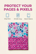 Quilted Tablet Sleeve or Book Sleeve Snap Closure Exterior Pockets - Burgess Field Collection - Handmade - Small - 7" x 9" - Kindle Cozy - iPad Mini Cozy - Book Cozy
