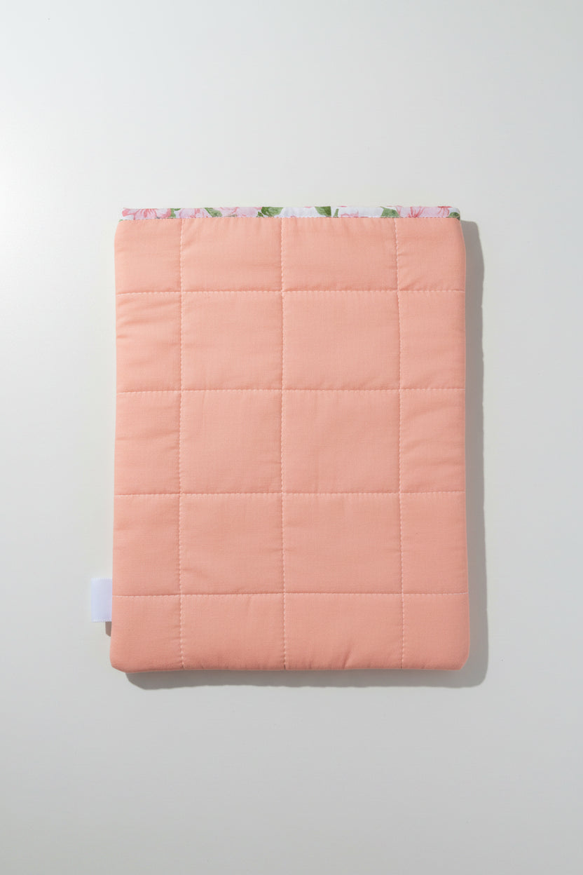 Peach Roses - OOAK - Quilted Tablet Sleeve or Book Sleeve with Pockets - 8" x 10.5" - Kindle Cozy - iPad Mini Cozy - Book Cozy