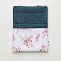 Pink Roses & Denim Blues - OOAK - Quilted Tablet Sleeve or Book Sleeve with Pockets - 8" x 10.5" - Kindle Cozy - iPad Mini Cozy - Book Cozy (Copy)