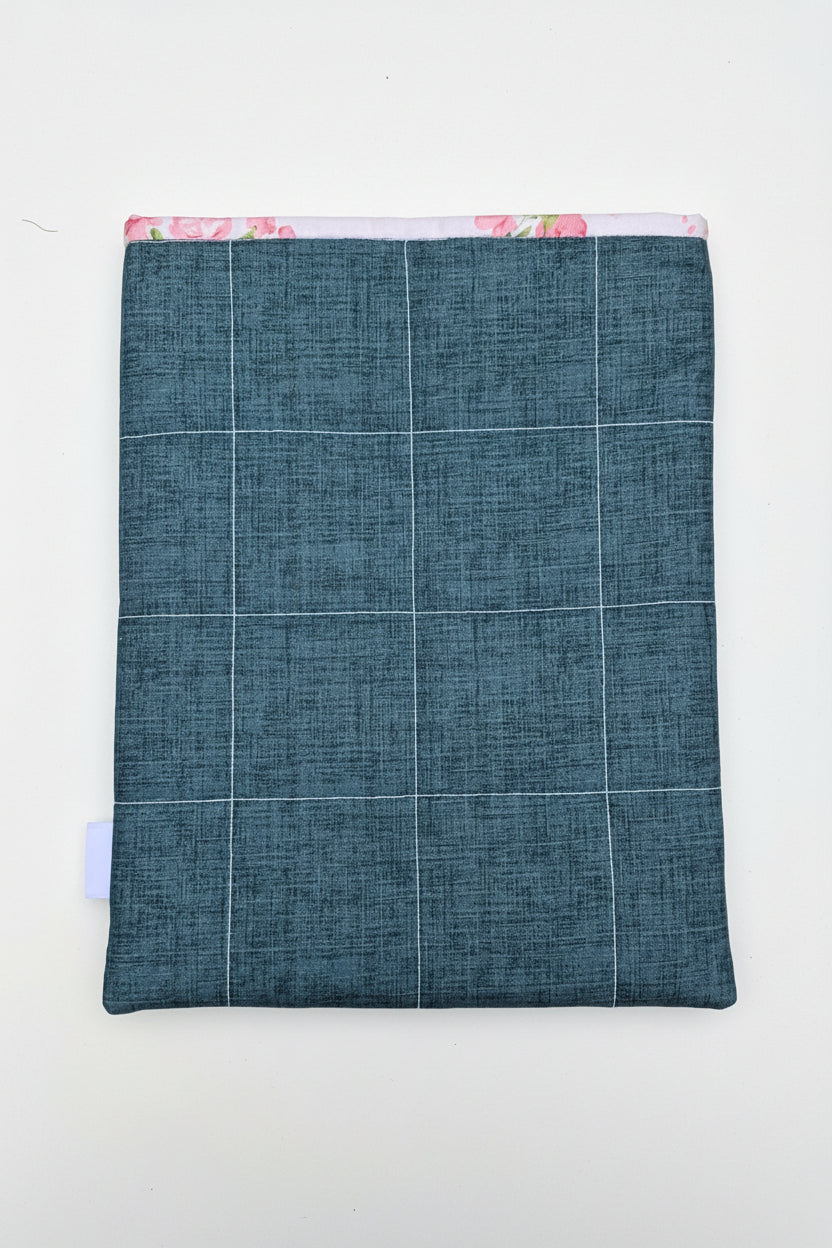 Pink Roses & Denim Blues - OOAK - Quilted Tablet Sleeve or Book Sleeve with Pockets - 8" x 10.5" - Kindle Cozy - iPad Mini Cozy - Book Cozy (Copy)
