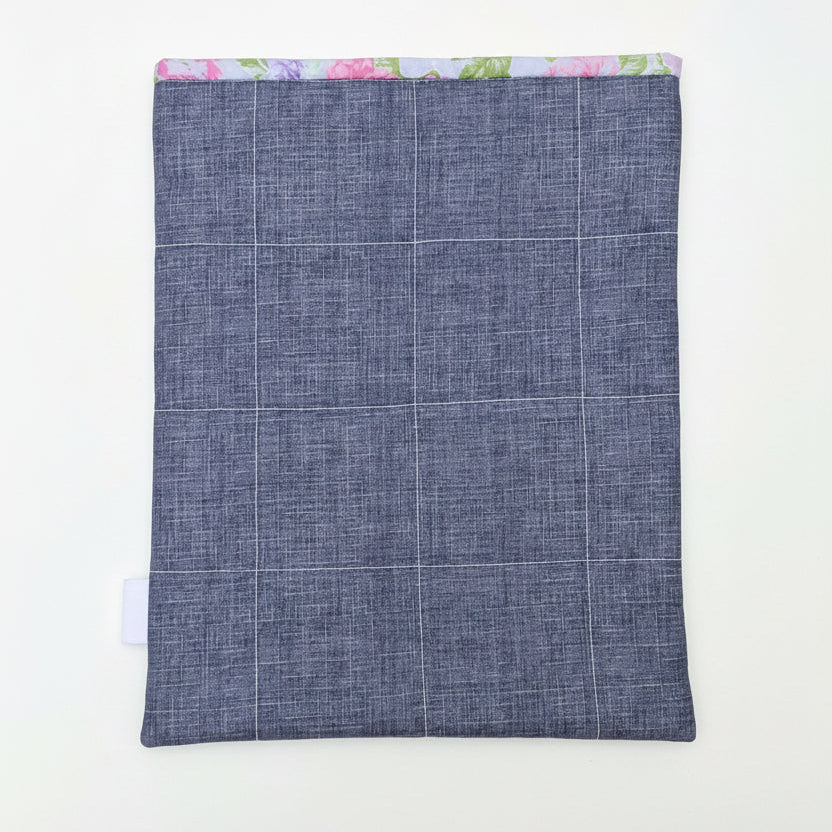 Roses & Denim Blues - OOAK - Quilted Tablet Sleeve or Book Sleeve with Pockets - 8" x 10.5" - Kindle Cozy - iPad Mini Cozy - Book Cozy (Copy)