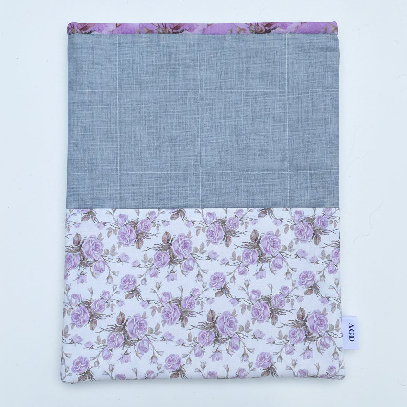 Purple Roses & Light Denim Blues - OOAK - Quilted Tablet Sleeve or Book Sleeve with Pockets - 8" x 10.5" - Kindle Cozy - iPad Mini Cozy - Book Cozy (Copy) (Copy)