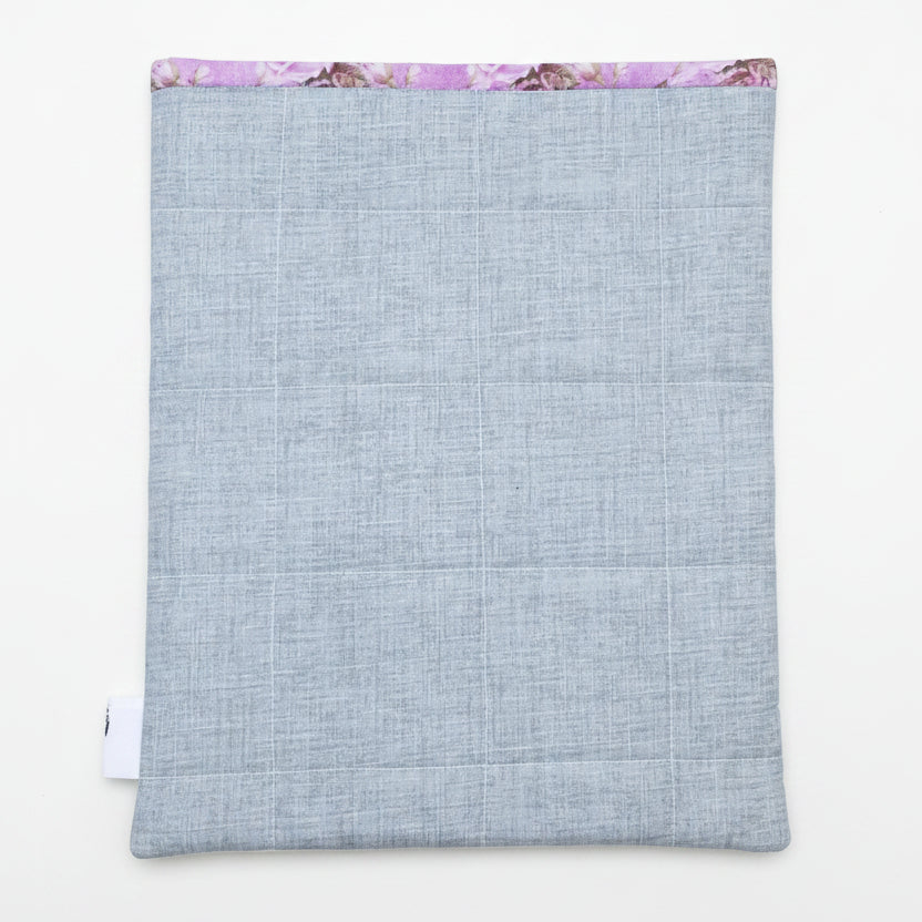 Purple Roses & Light Denim Blues - OOAK - Quilted Tablet Sleeve or Book Sleeve with Pockets - 8" x 10.5" - Kindle Cozy - iPad Mini Cozy - Book Cozy (Copy) (Copy)