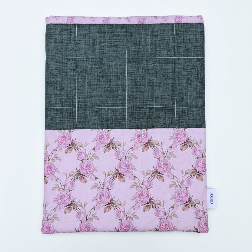 Purple Roses & Dark Denim Blues - OOAK - Quilted Tablet Sleeve or Book Sleeve with Pockets - 8" x 10.5" - Kindle Cozy - iPad Mini Cozy - Book Cozy (Copy) (Copy) (Copy)