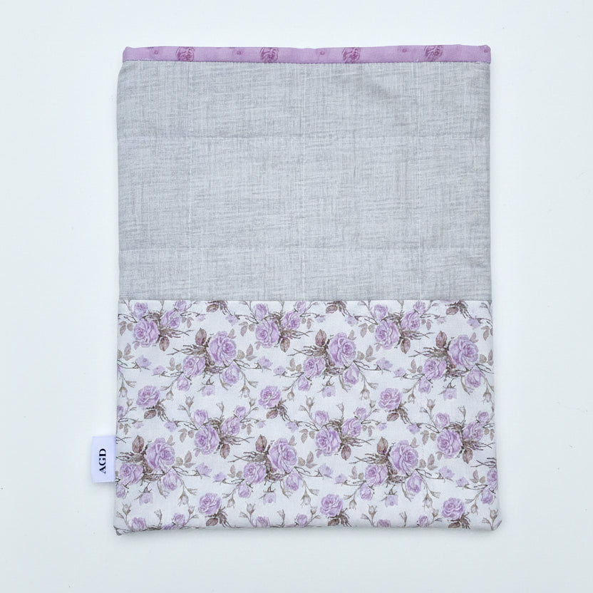Purple Roses & Denim Gray - OOAK - Quilted Tablet Sleeve or Book Sleeve with Pockets - 8" x 10.5" - Kindle Cozy - iPad Mini Cozy - Book Cozy (Copy) (Copy) (Copy) (Copy)