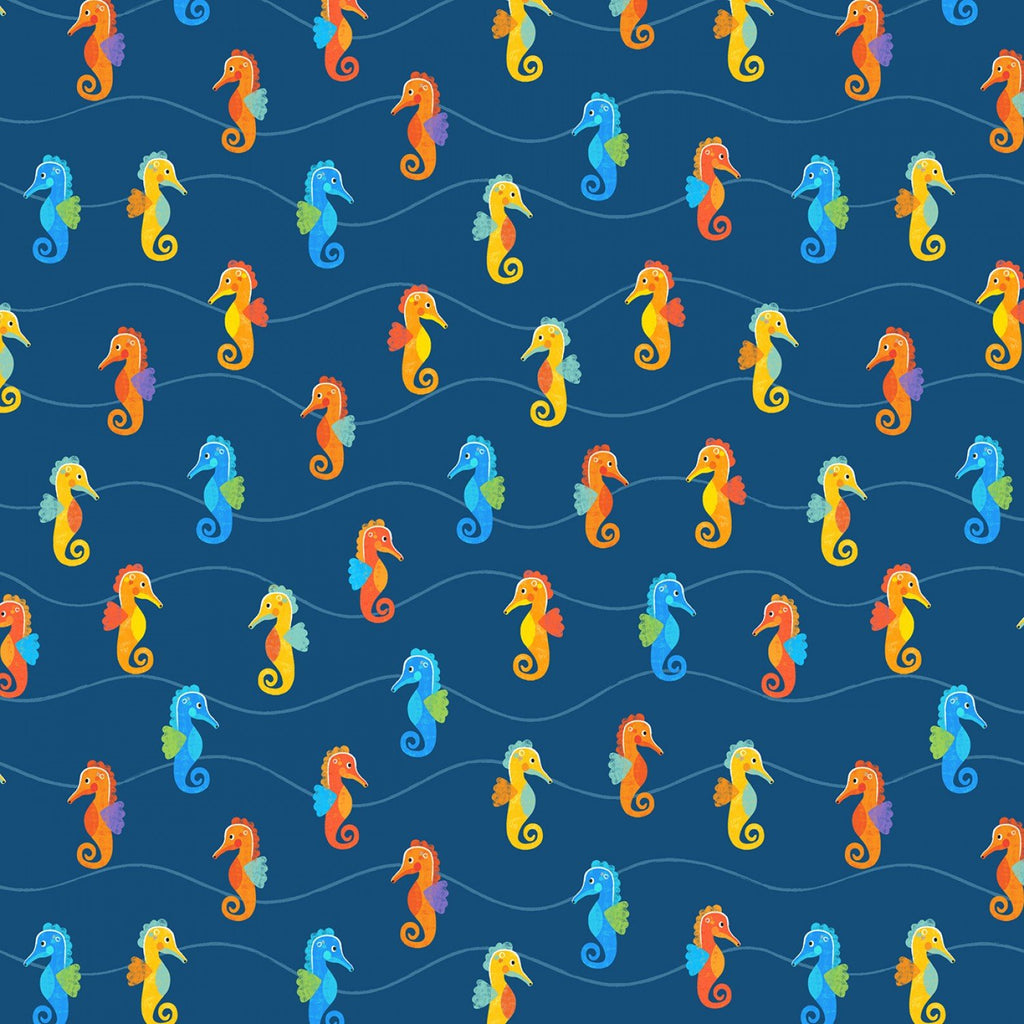 Sea You Later Orange Blue Seahorse Gingham Quilt Kit - Precut Quilt Kit