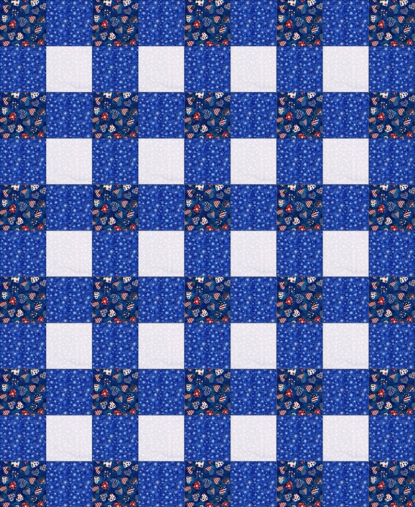 Patriotic Gingham Blue Quilt Kit - Precut Quilt Kit - Americana