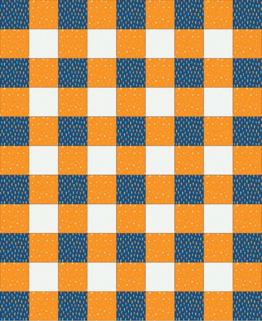 Sea You Later Orange Blue Seahorse Gingham Quilt Kit - Precut Quilt Kit