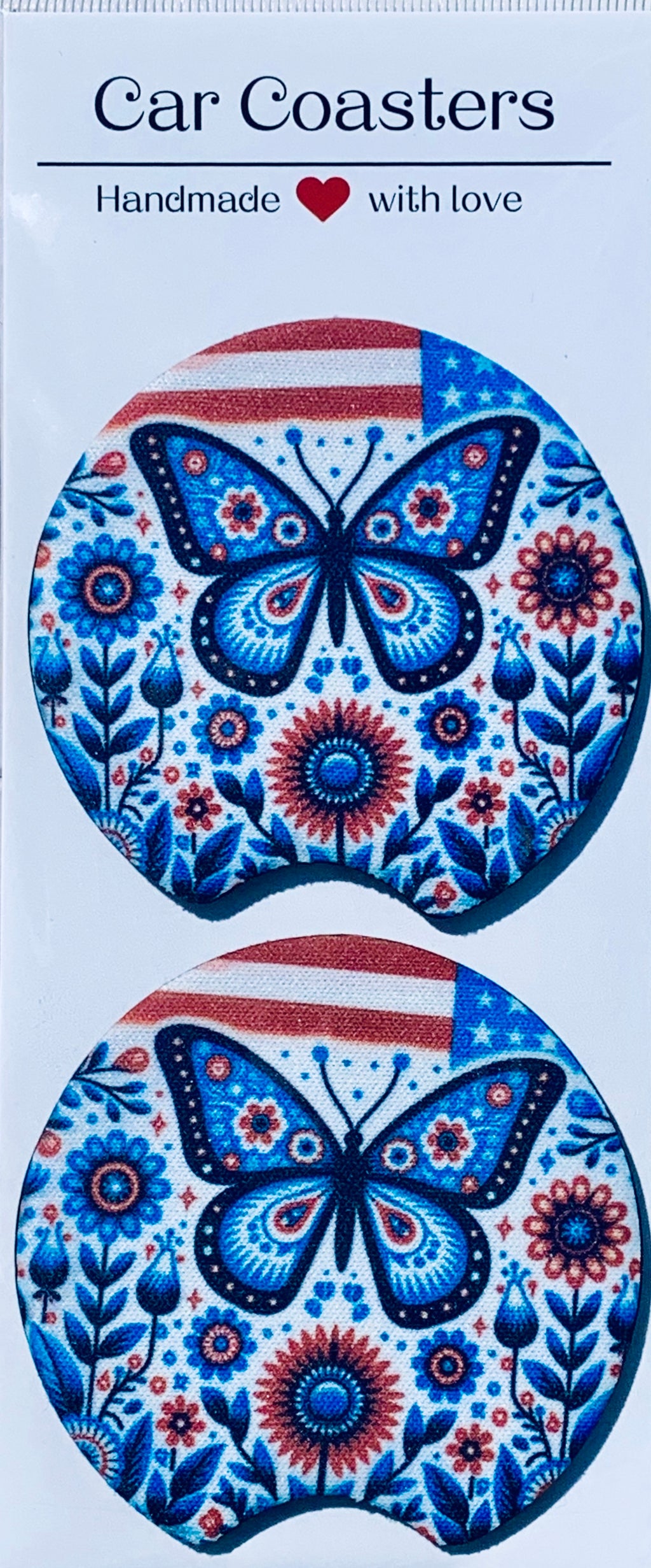 Car Coasters - Boho Butterfly - Set of 2 - Neoprene
