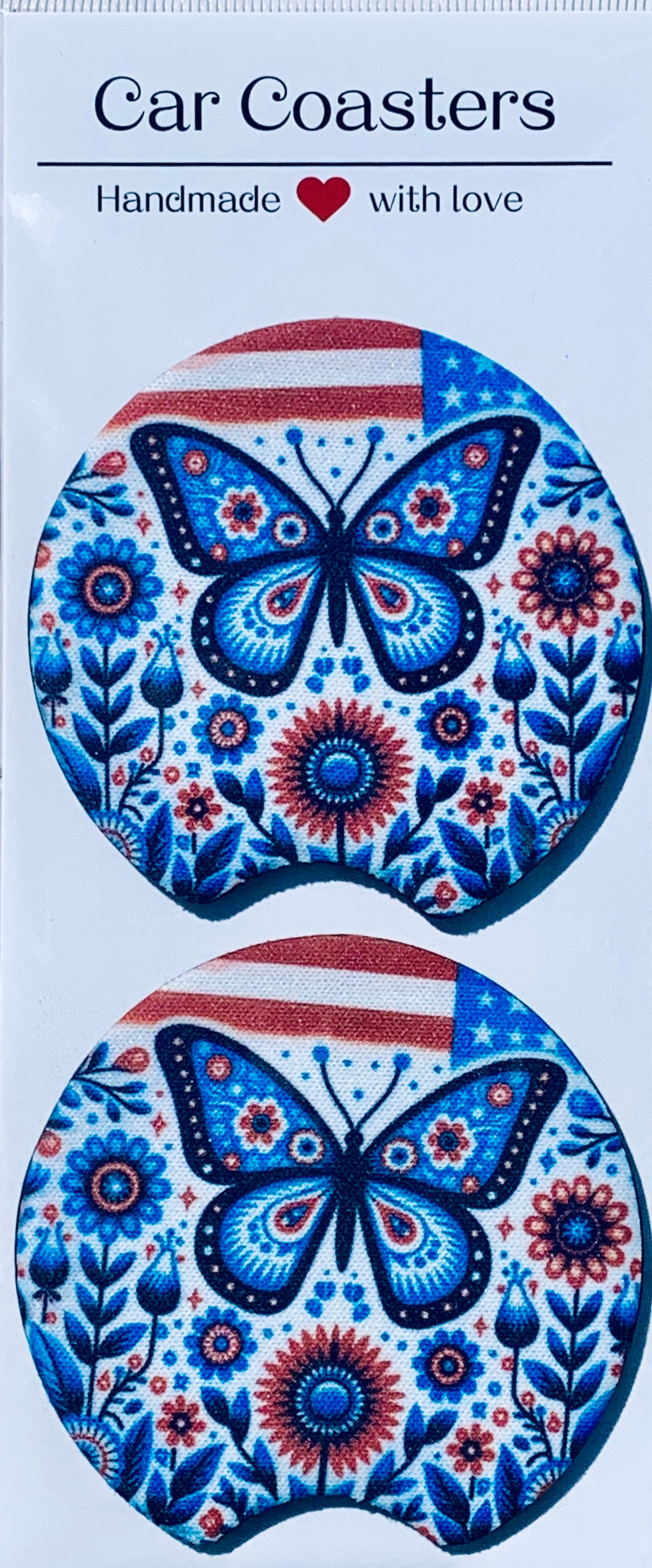 Car Coasters - Boho Butterfly - Set of 2 - Neoprene