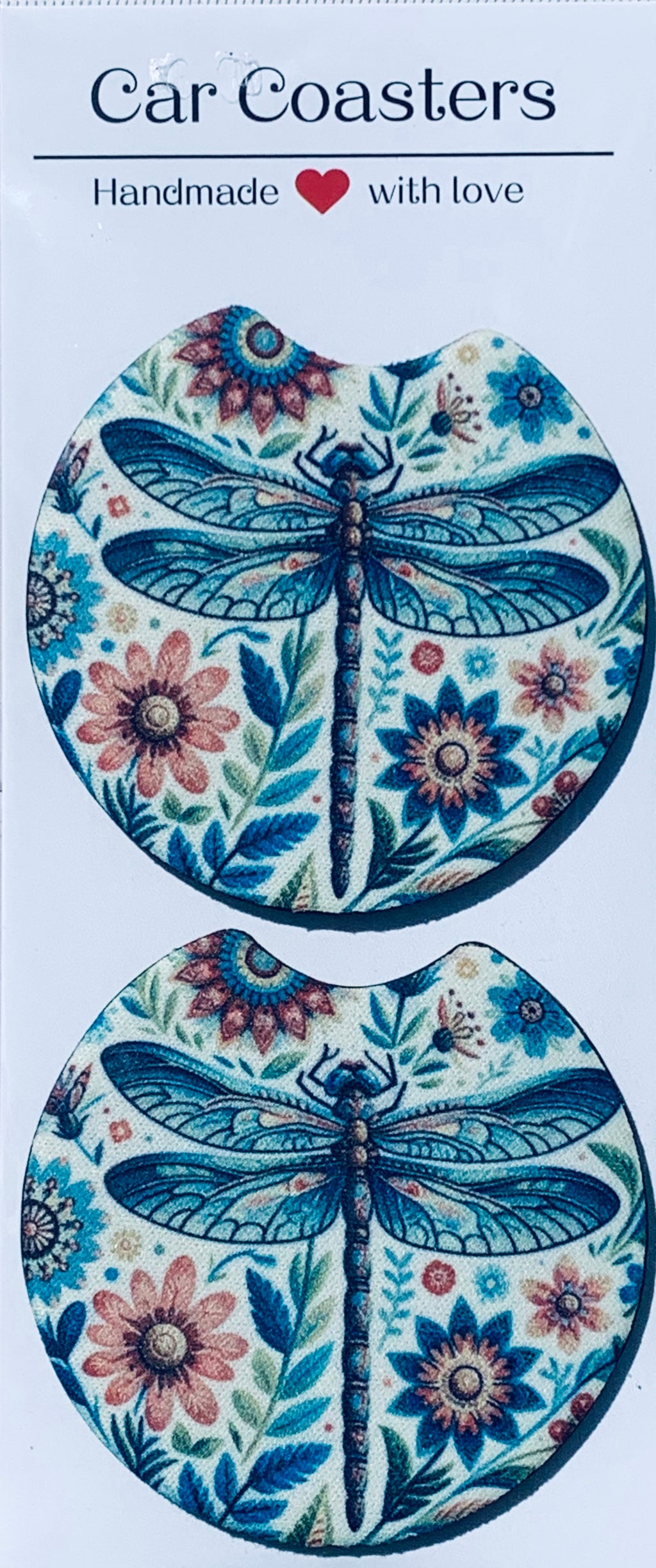 Car Coasters - Boho Dragonfly - Set of 2 - Neoprene