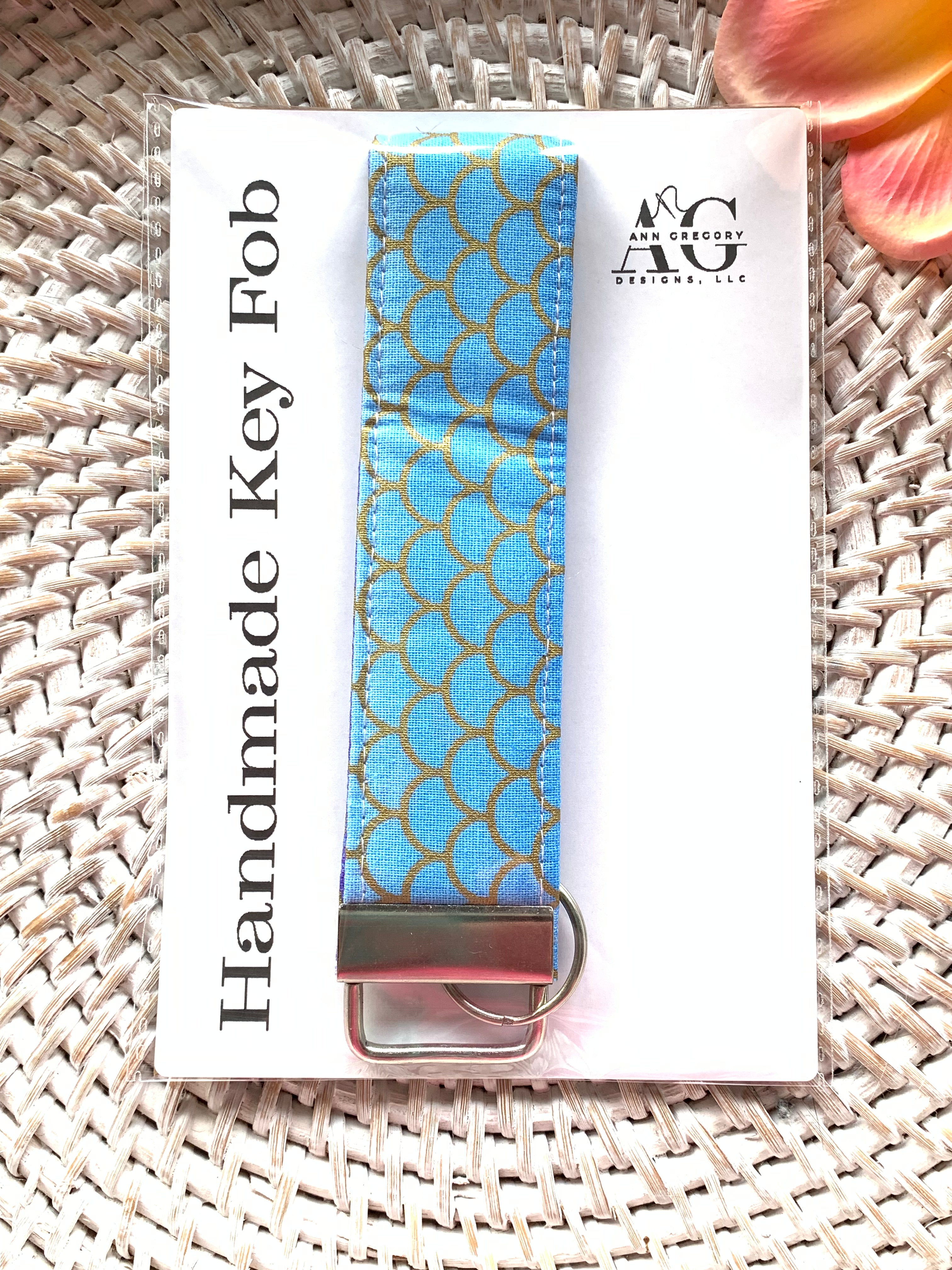 Handmade Key Fobs, Keychains, Wristlets - Blue Mermaid Scales