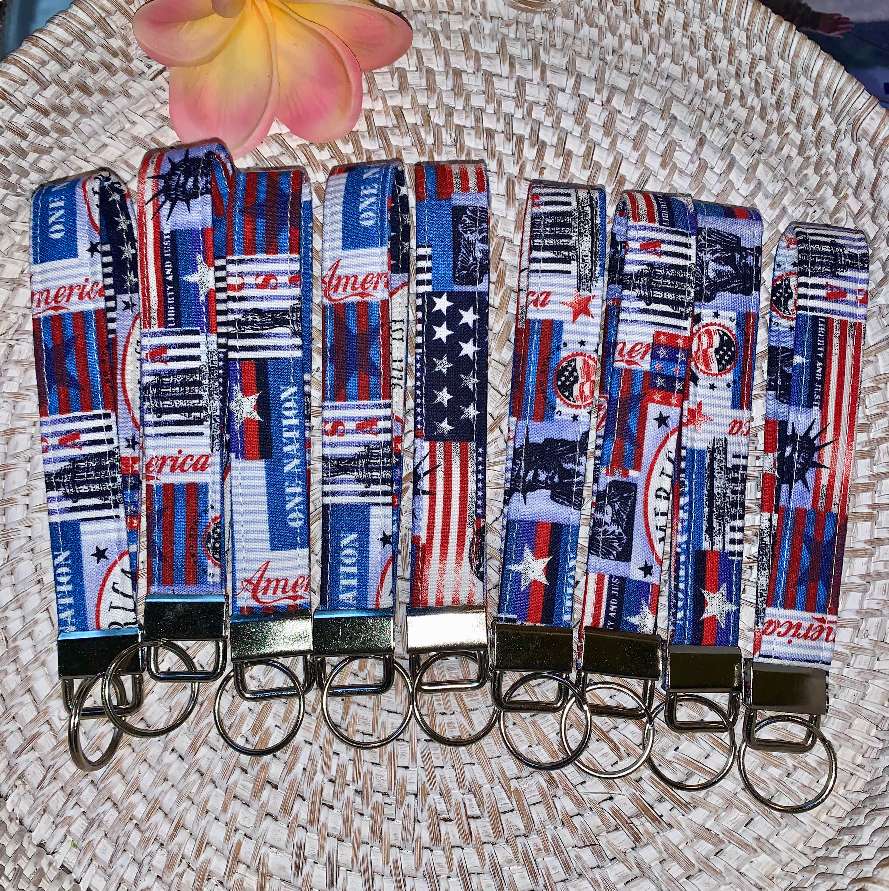 Handmade Key Fobs, Keychains, Wristlets - One Nation - Patriotic - Americana
