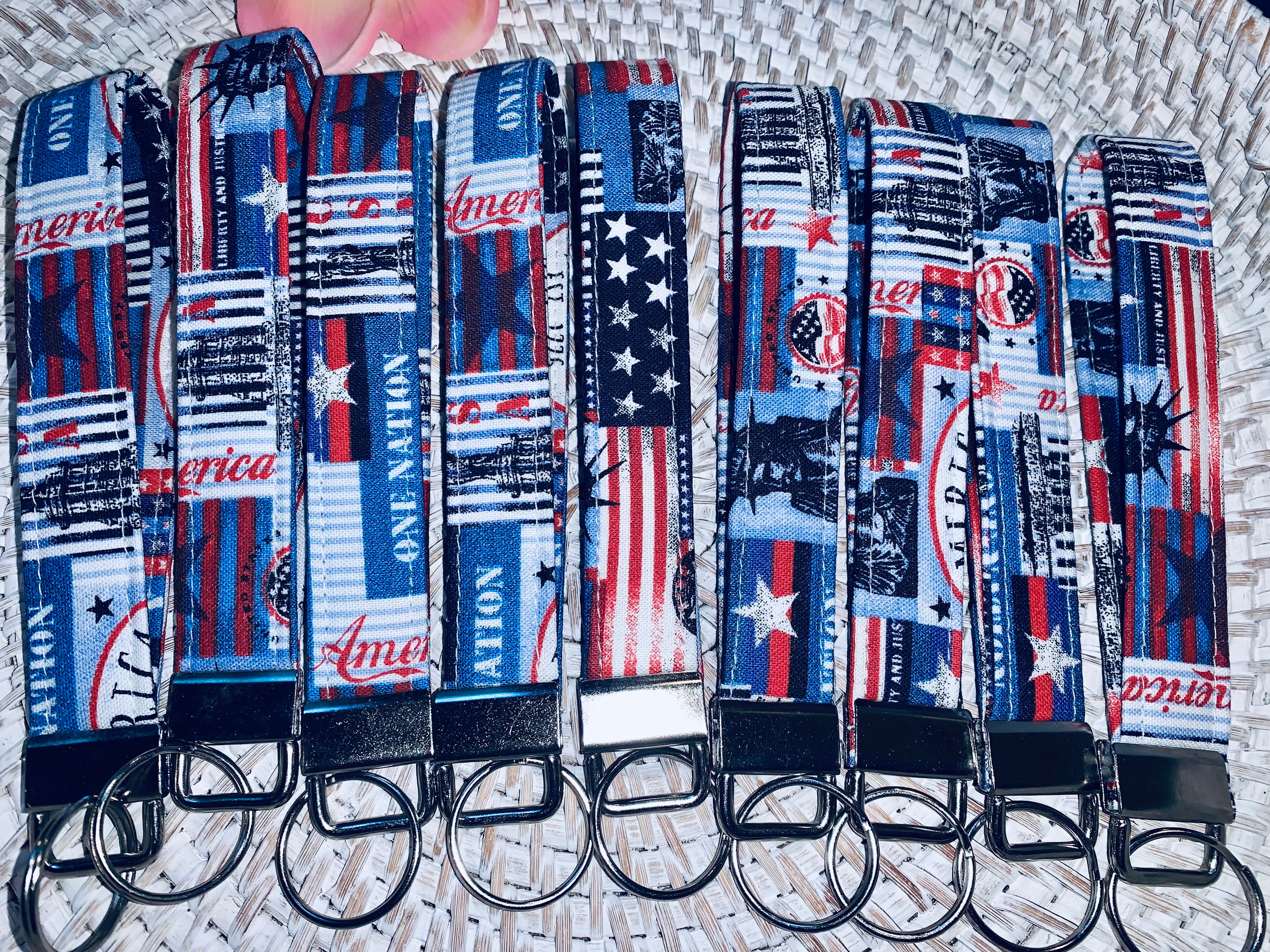 Handmade Key Fobs, Keychains, Wristlets - One Nation - Patriotic - Americana