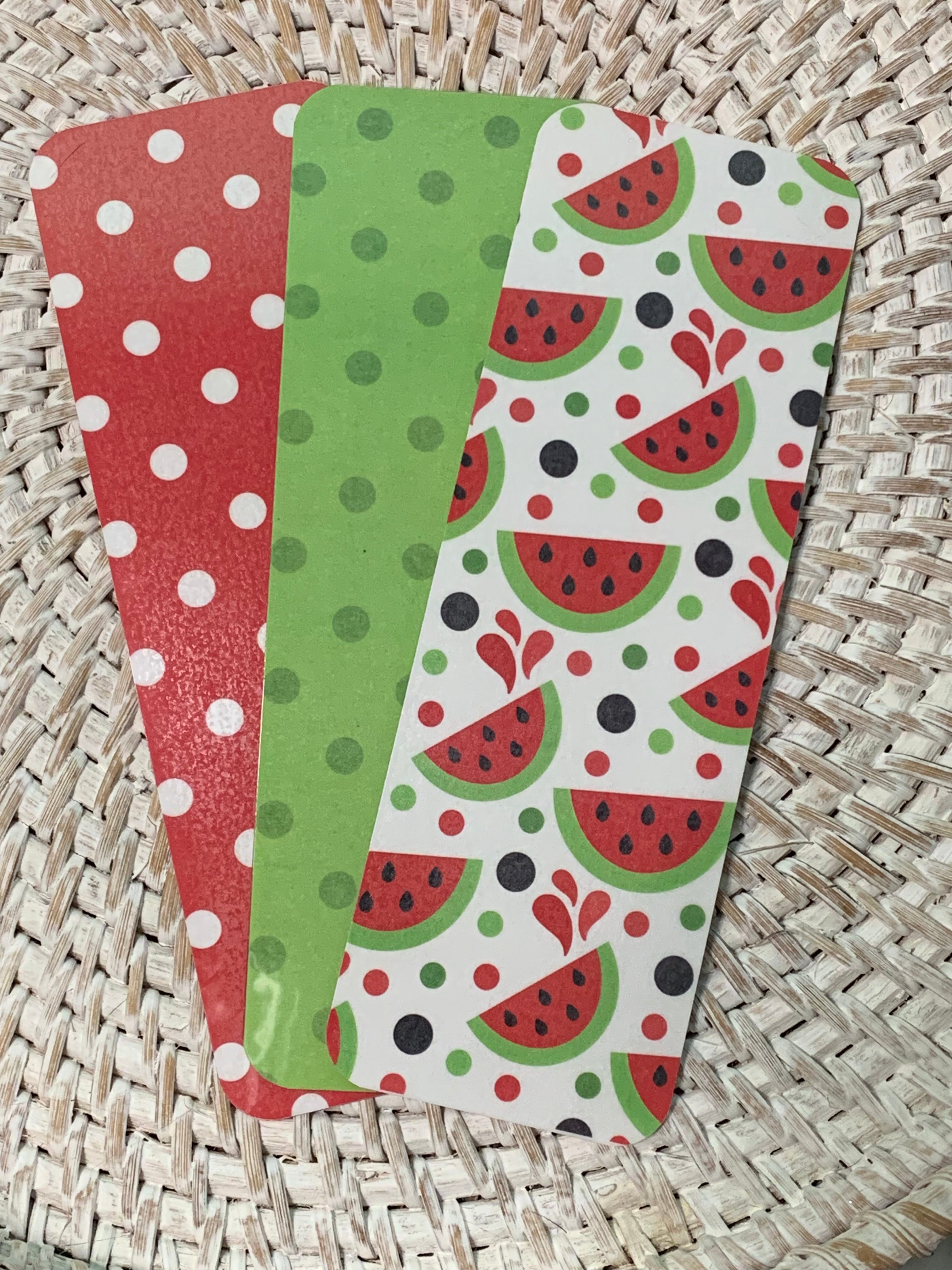 Watermelon Polka Dot Laminated Bookmarks - Summer Fun Bookmarks - Set of 3 - 2x6 Rounded Corner Bookmarks