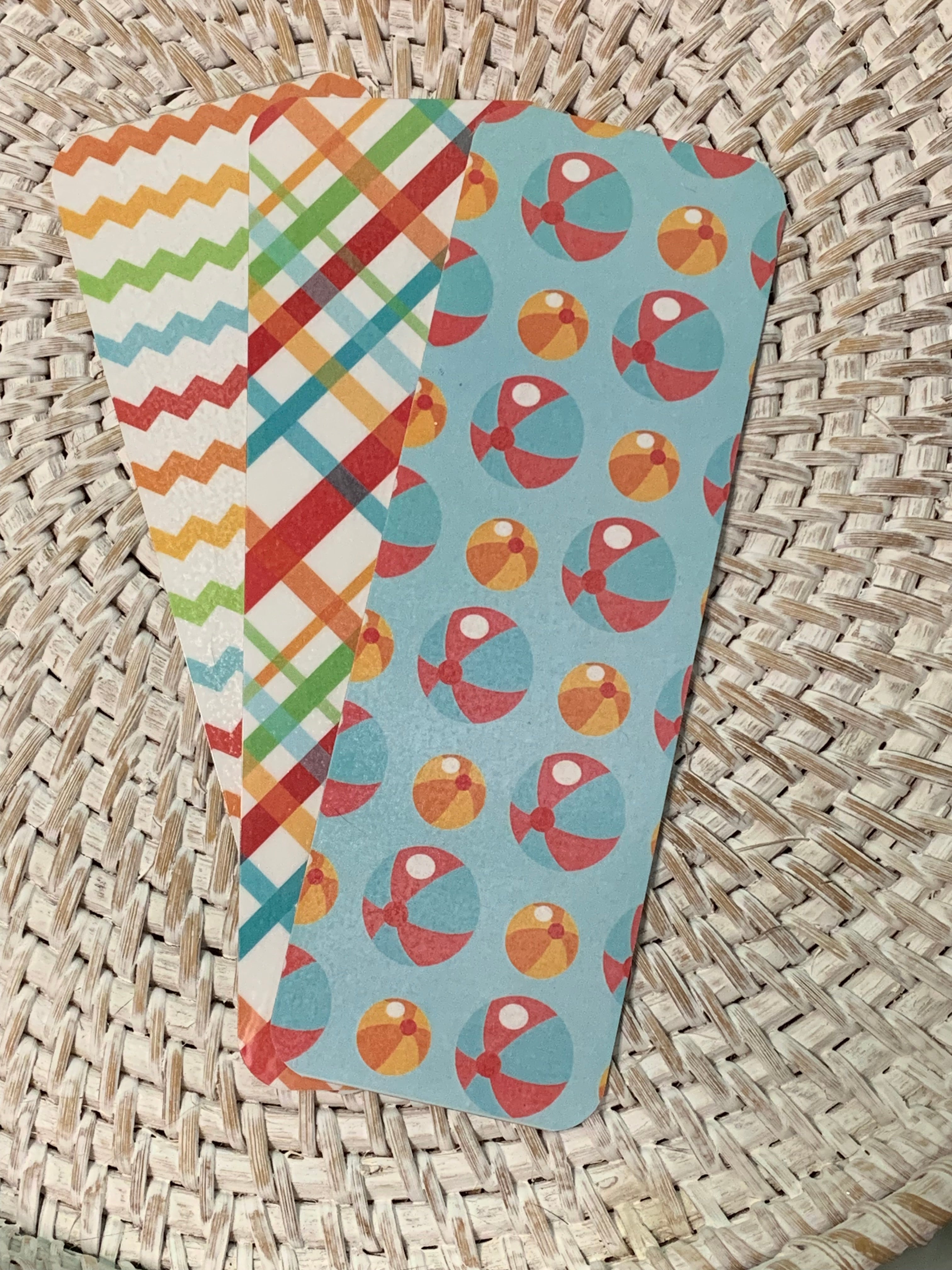 Beach Ball Chevron Plaid Laminated Bookmarks - Summer Fun Bookmarks - Set of 3 - 2x6 Rounded Corner Bookmarks