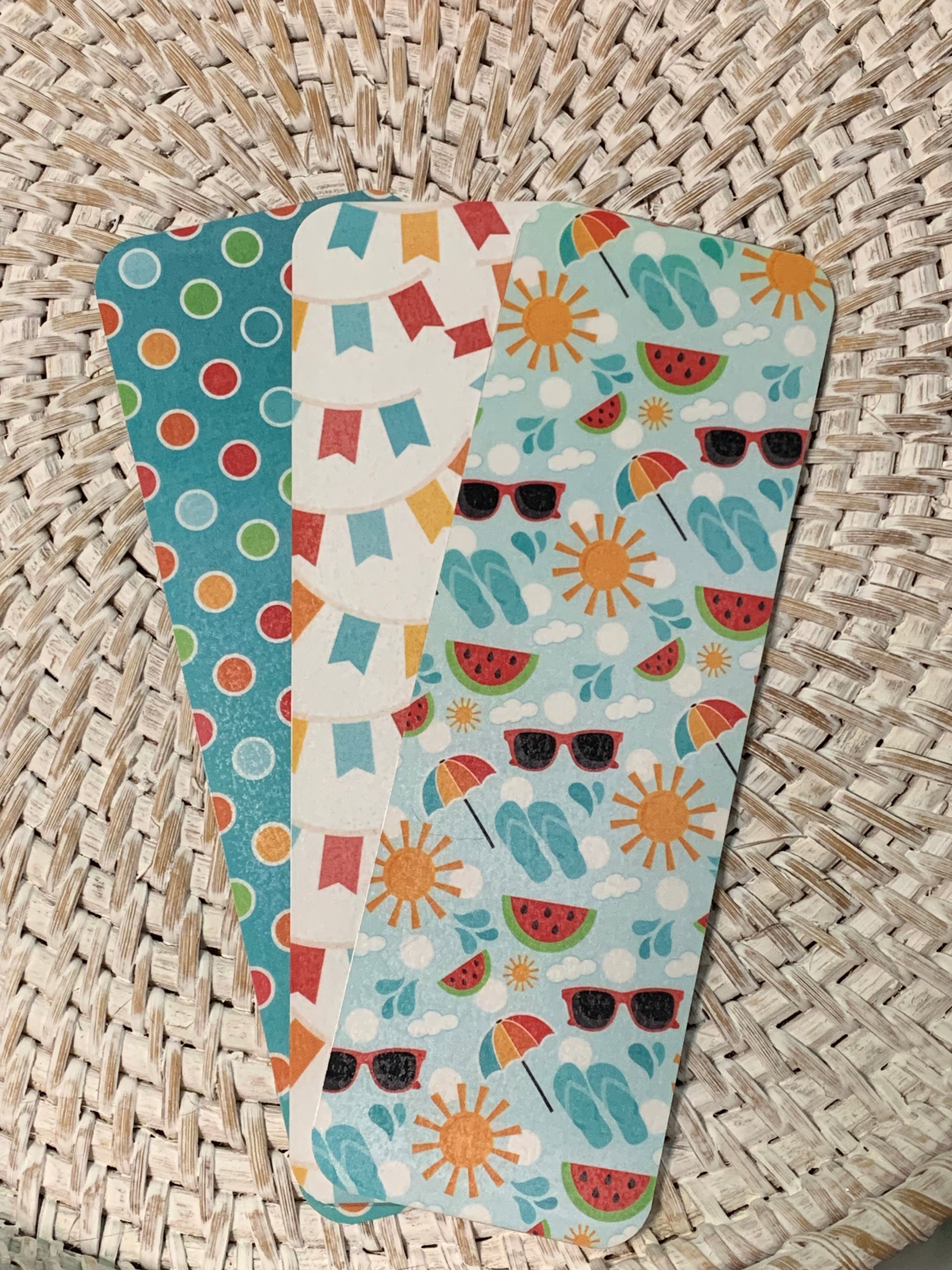 Sun Glasses Flip Flops Banners Laminated Bookmarks - Summer Fun Bookmarks - Set of 3 - 2x6 Rounded Corner Bookmarks