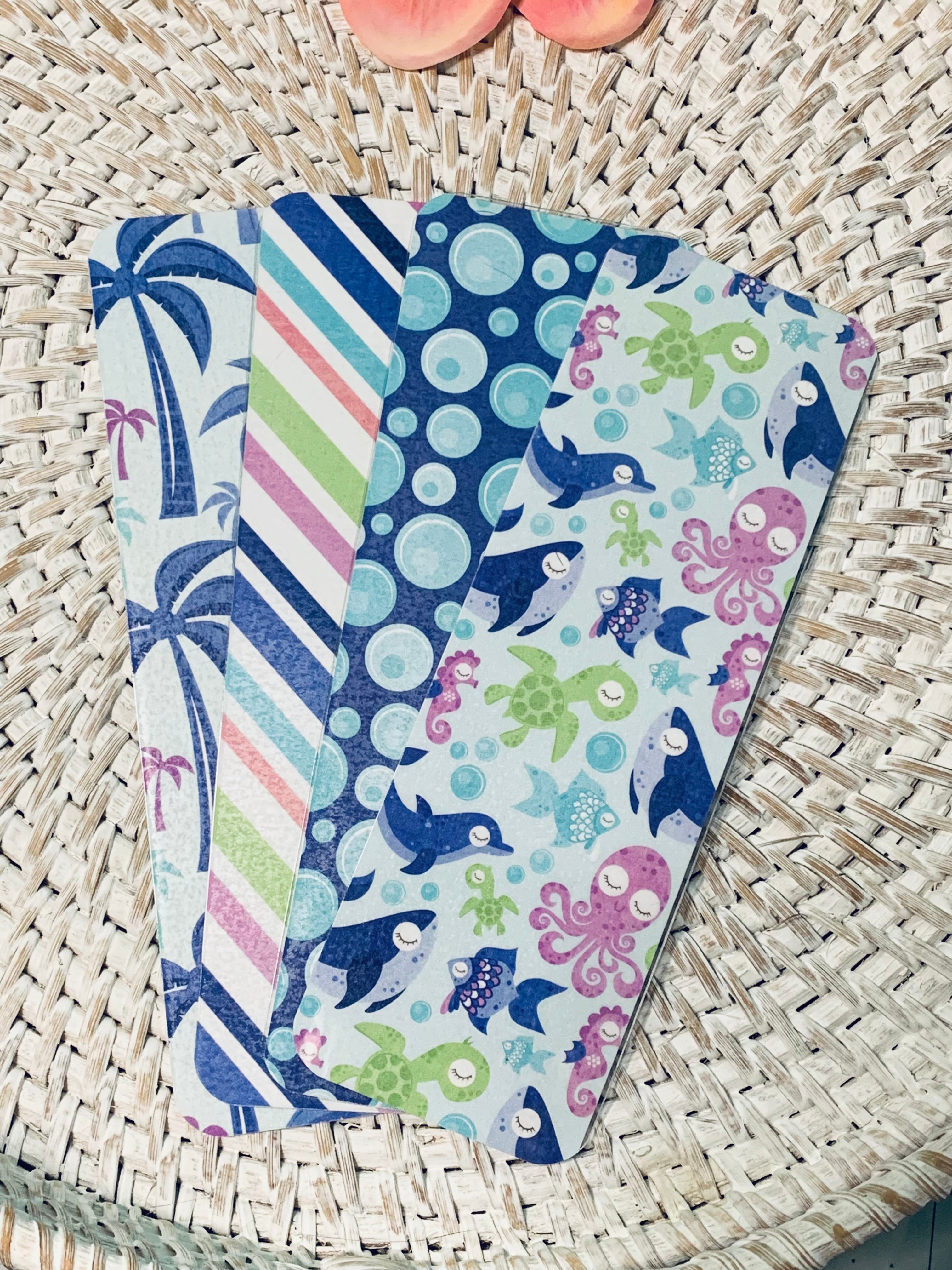 Ocean Friends Palm Trees Laminated Bookmarks - Ocean of Fun Bookmarks - Set of 4 - 2x6 Rounded Corner Bookmarks