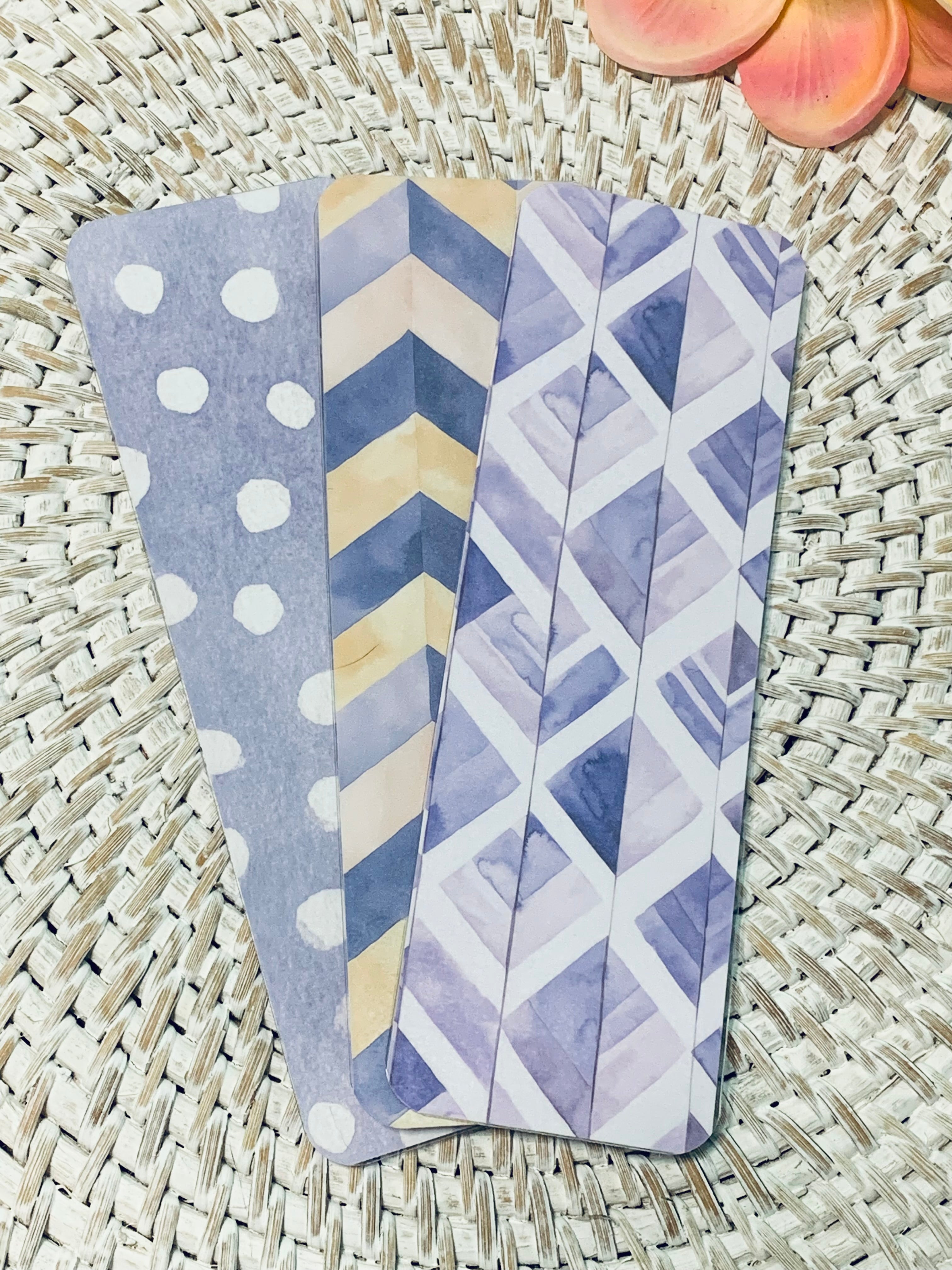 Lavender Collection Florals Dots Plaids Double-Sided Laminated Bookmarks - Set #1 Includes 3 Bookmarks - 2x6 Rounded Corner Bookmarks