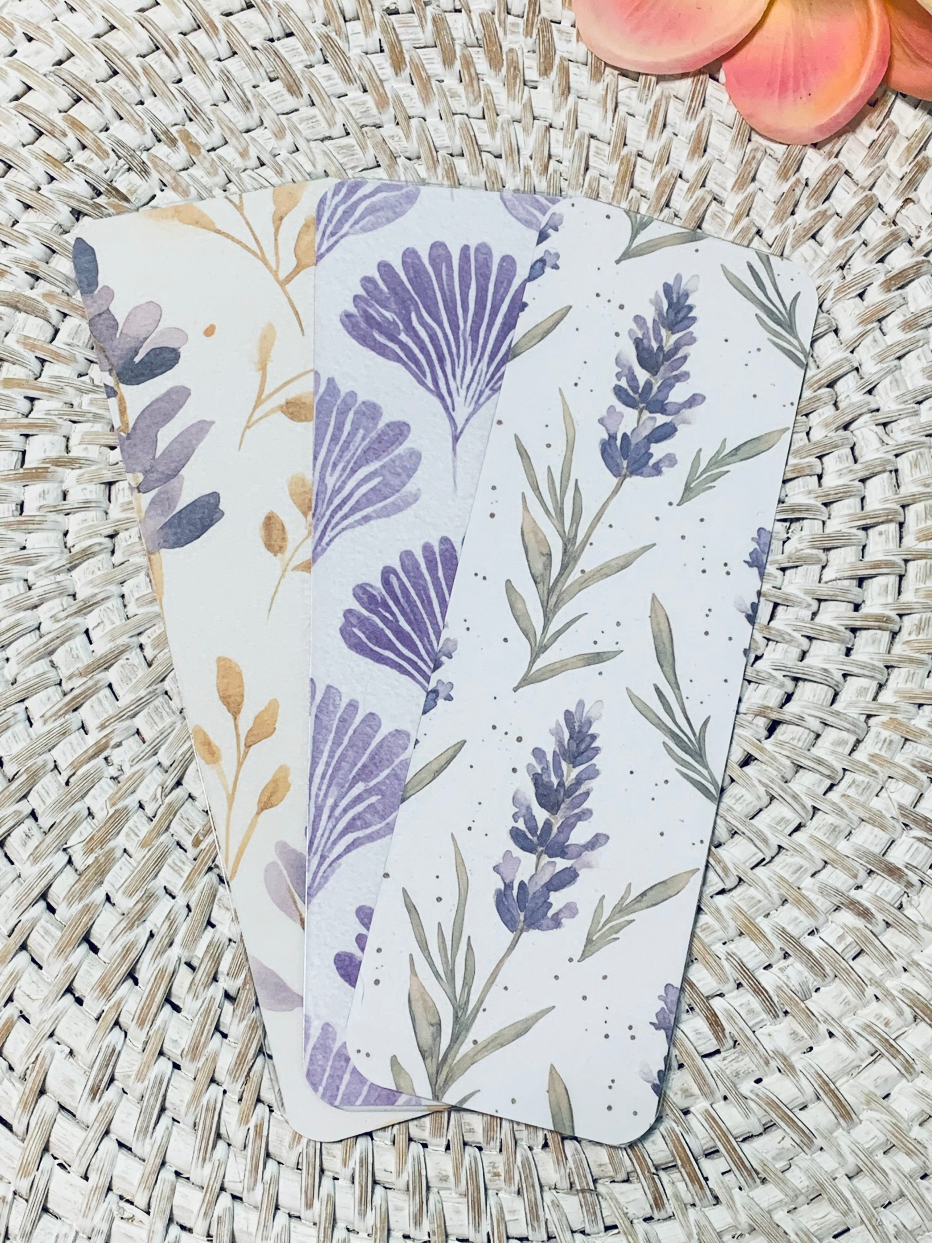 Lavender Collection Florals Dots Plaids Double-Sided Laminated Bookmarks - Set #2 Includes 3 Bookmarks - 2x6 Rounded Corner Bookmarks