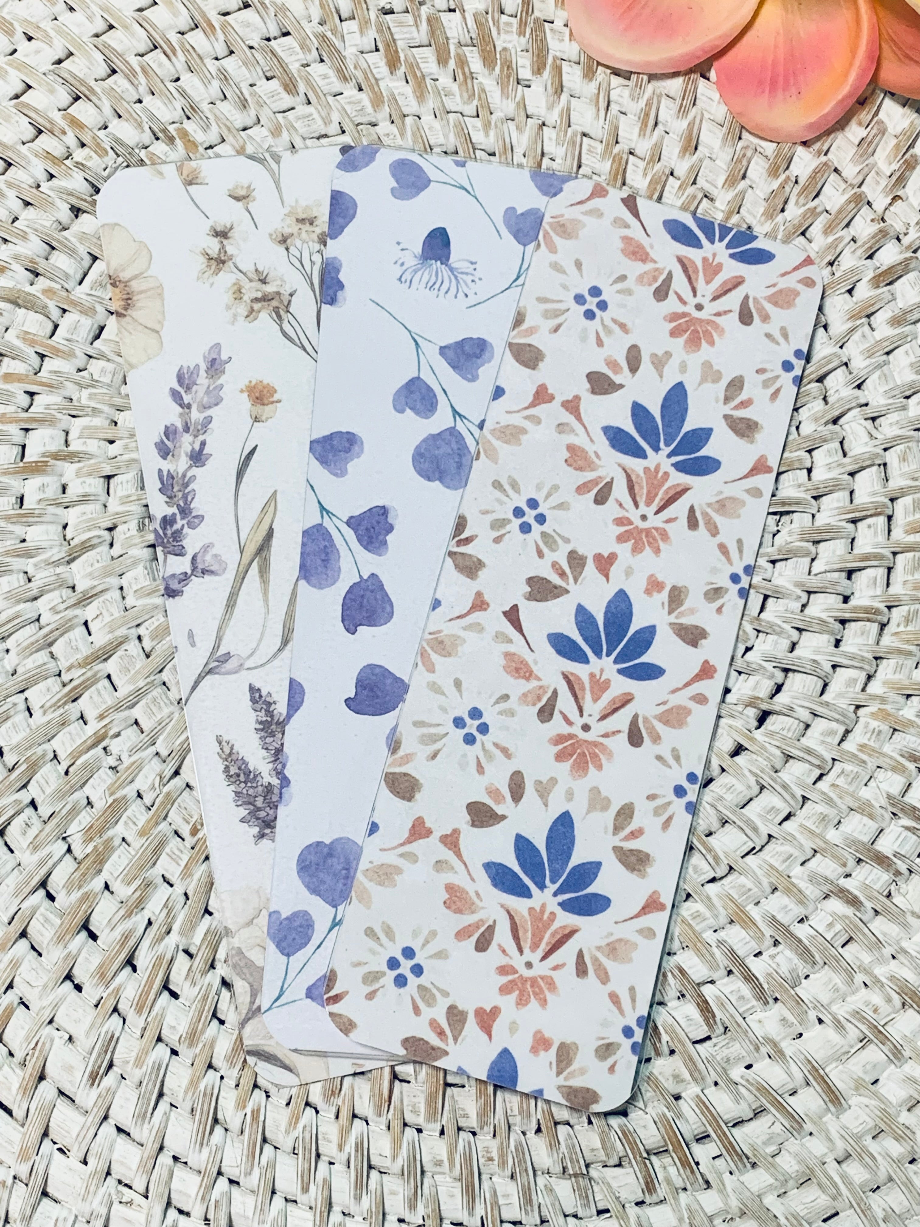 Lavender Collection Florals Dots Plaids Double-Sided Laminated Bookmarks - Set #2 Includes 3 Bookmarks - 2x6 Rounded Corner Bookmarks