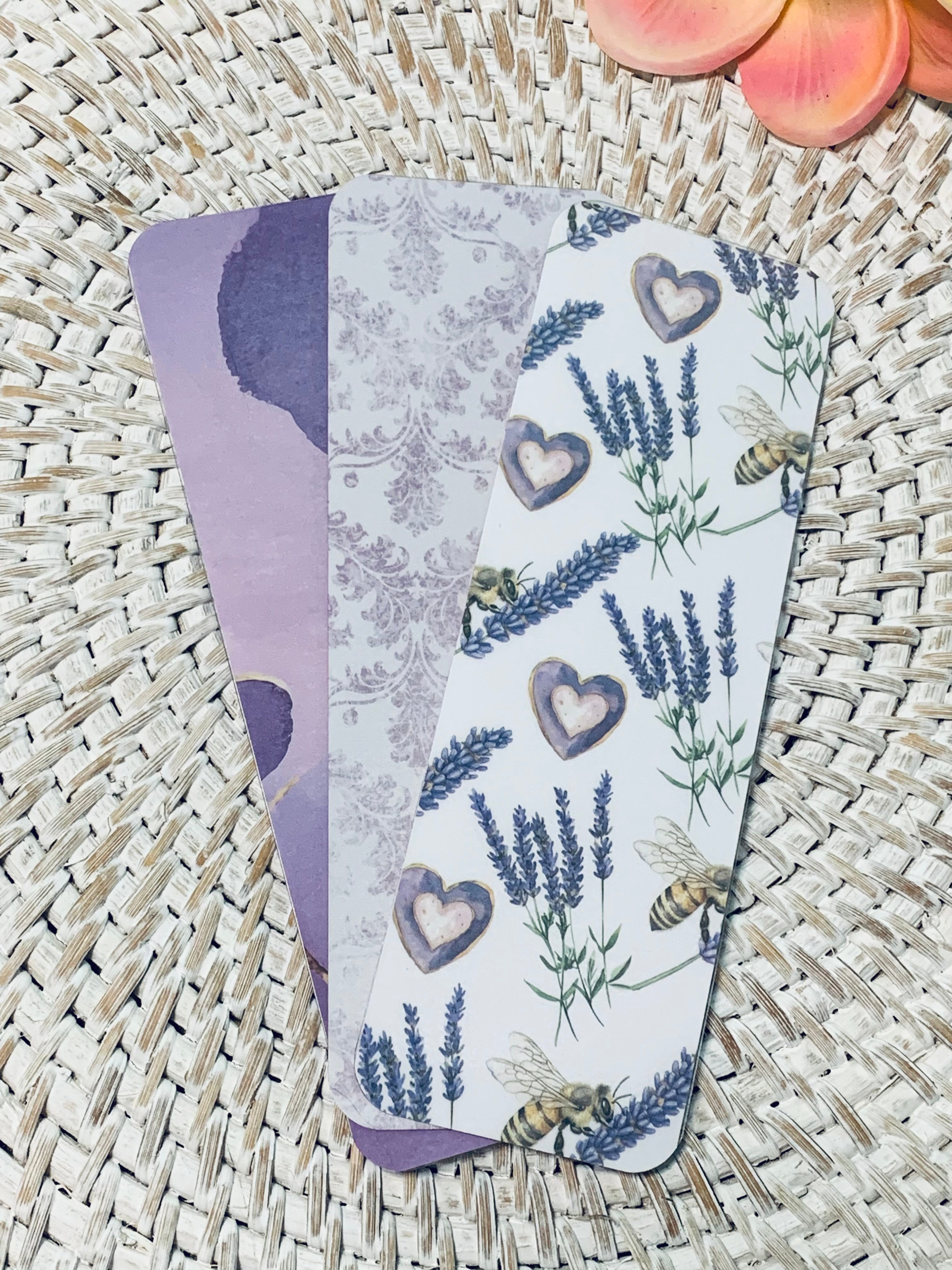 Lavender Collection Florals Dots Plaids Double-Sided Laminated Bookmarks - Set #3 Includes 3 Bookmarks - 2x6 Rounded Corner Bookmarks