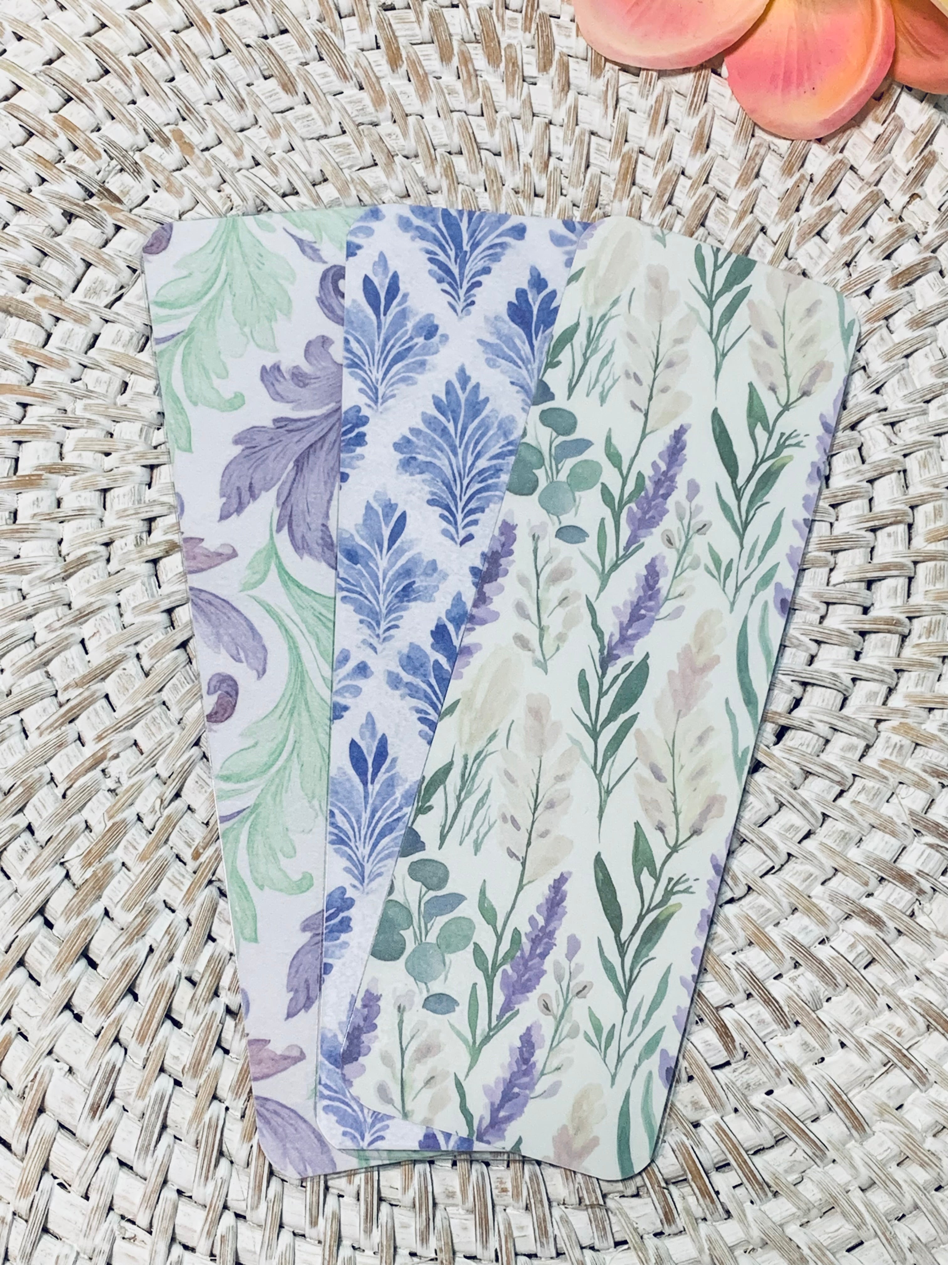 Lavender Collection Florals Dots Plaids Double-Sided Laminated Bookmarks - Set #4 Includes 3 Bookmarks - 2x6 Rounded Corner Bookmarks
