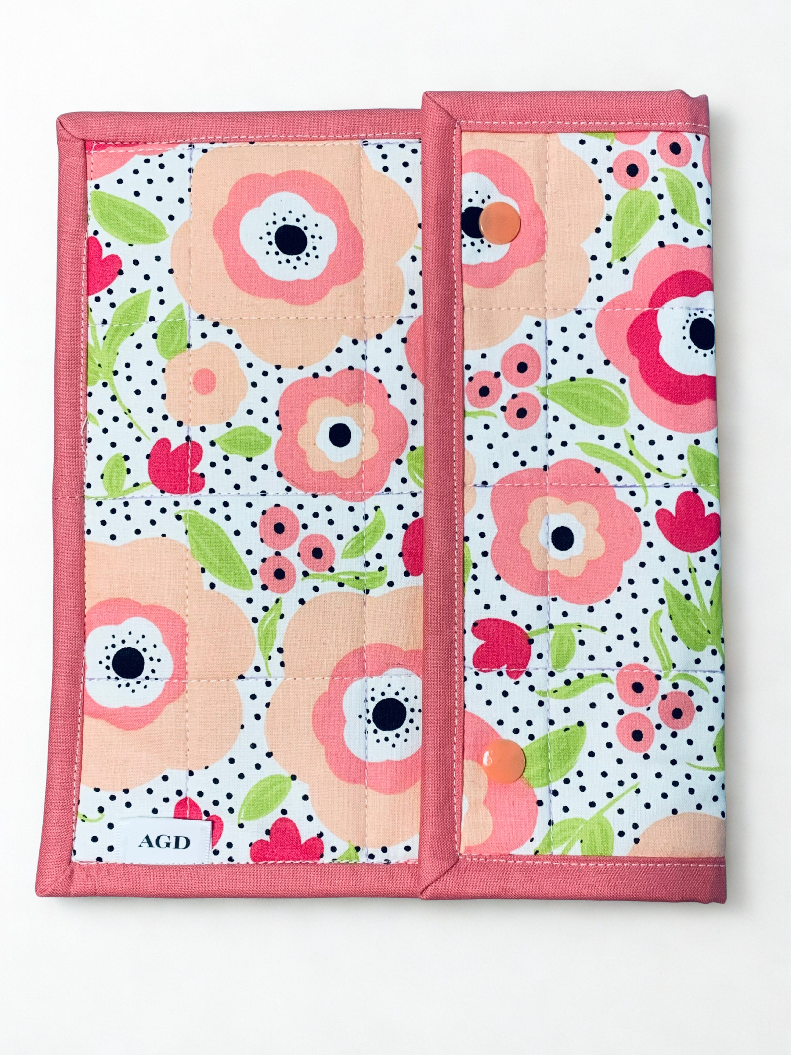 Quilted Tablet Sleeve or Book Sleeve Snap Closure - Floral - Book Cozy - Handmade - 2 Sizes Available