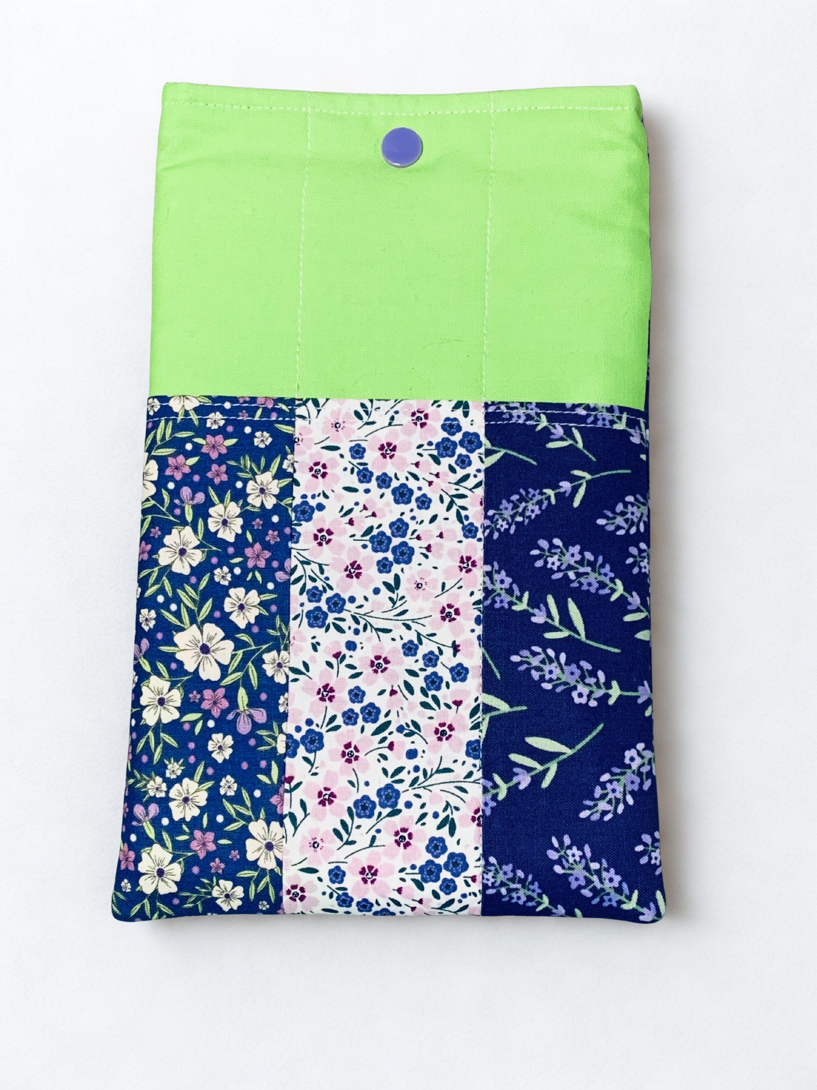 Quilted Tablet Sleeve or Book Sleeve Snap Closure - Purple Floral - Book Cozy - Handmade - Small - 5.5" x 9"
