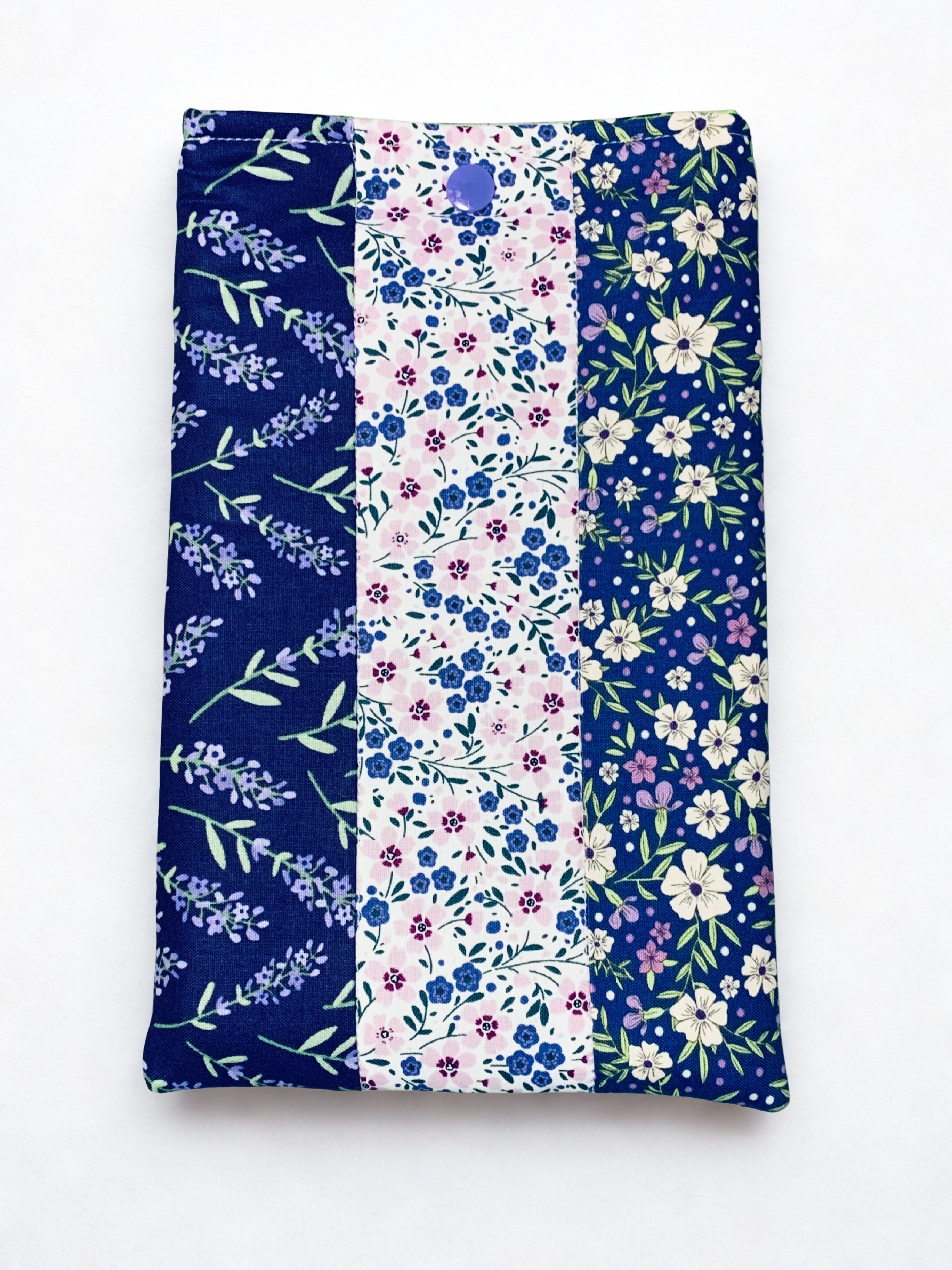 Quilted Tablet Sleeve or Book Sleeve Snap Closure - Purple Floral - Book Cozy - Handmade - Small - 5.5" x 9"