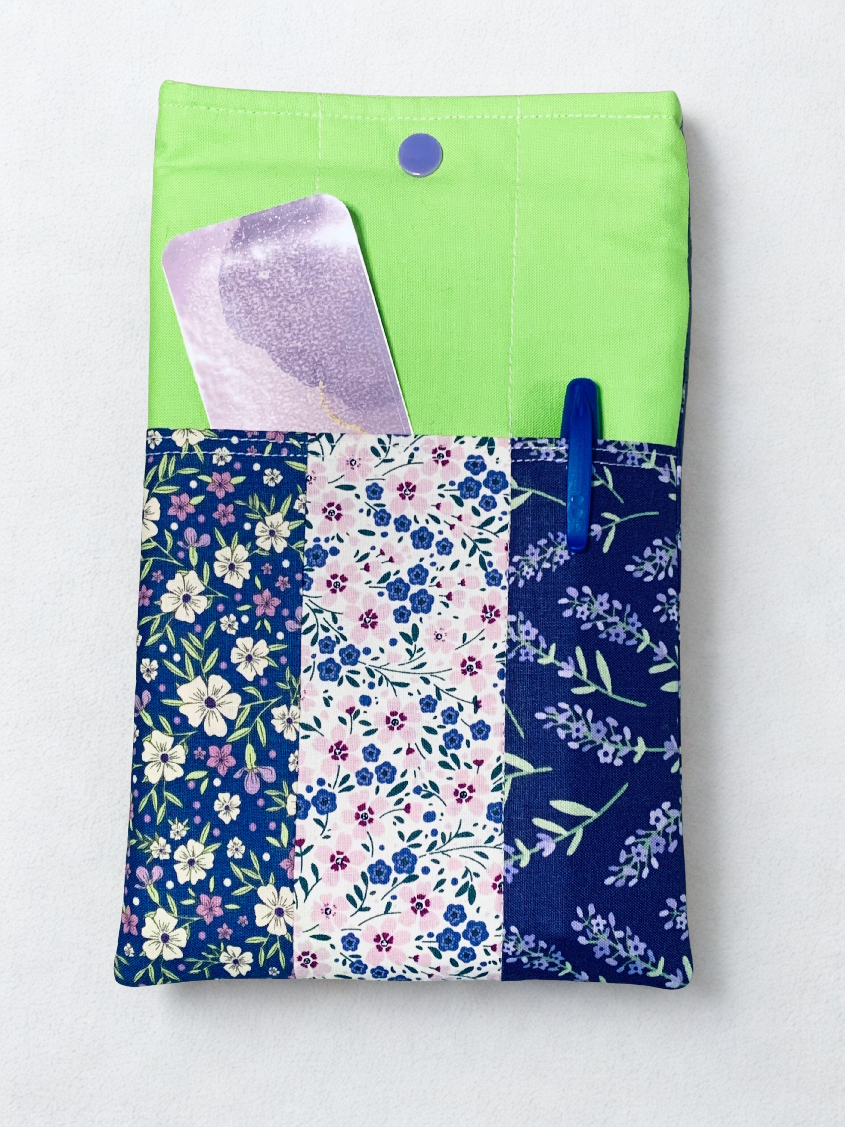 Quilted Tablet Sleeve or Book Sleeve Snap Closure - Purple Floral - Book Cozy - Handmade - Small - 5.5" x 9"