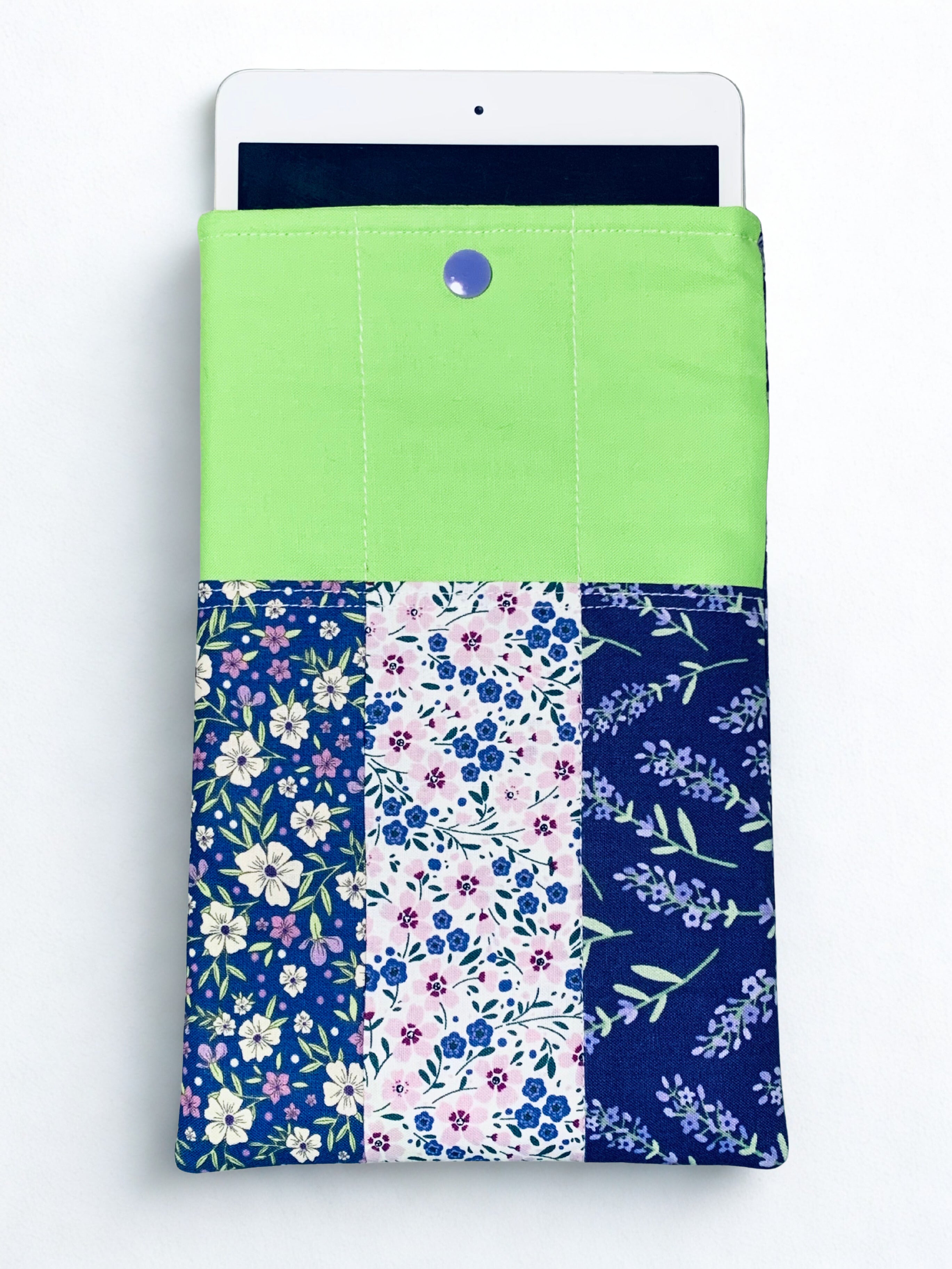 Quilted Tablet Sleeve or Book Sleeve Snap Closure - Purple Floral - Book Cozy - Handmade - Small - 5.5" x 9"
