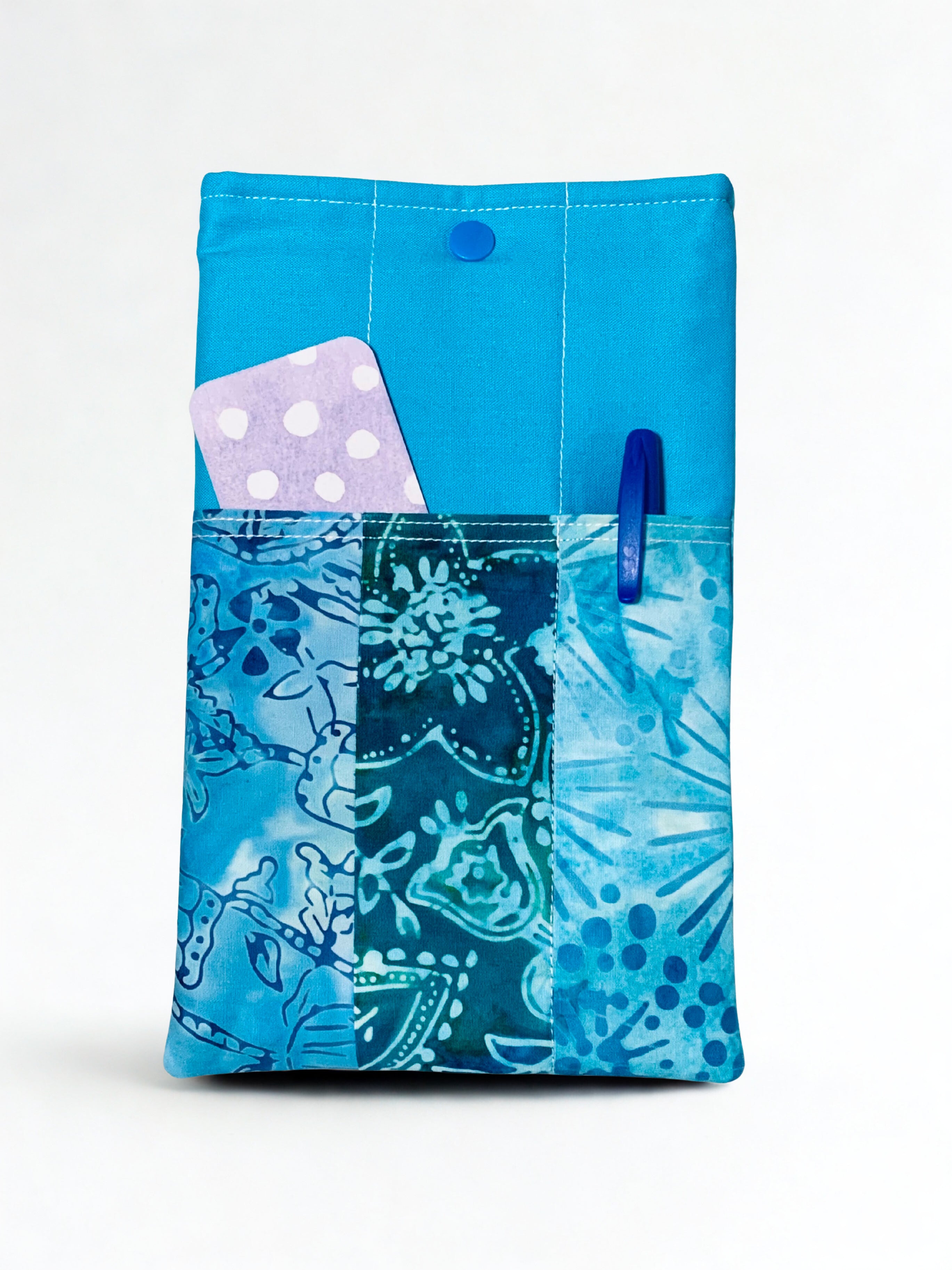 Quilted Tablet Sleeve or Book Sleeve Snap Closure - Teal Batiks - Beach Vibes - Book Cozy - Handmade - Small - 5.5" x 9"
