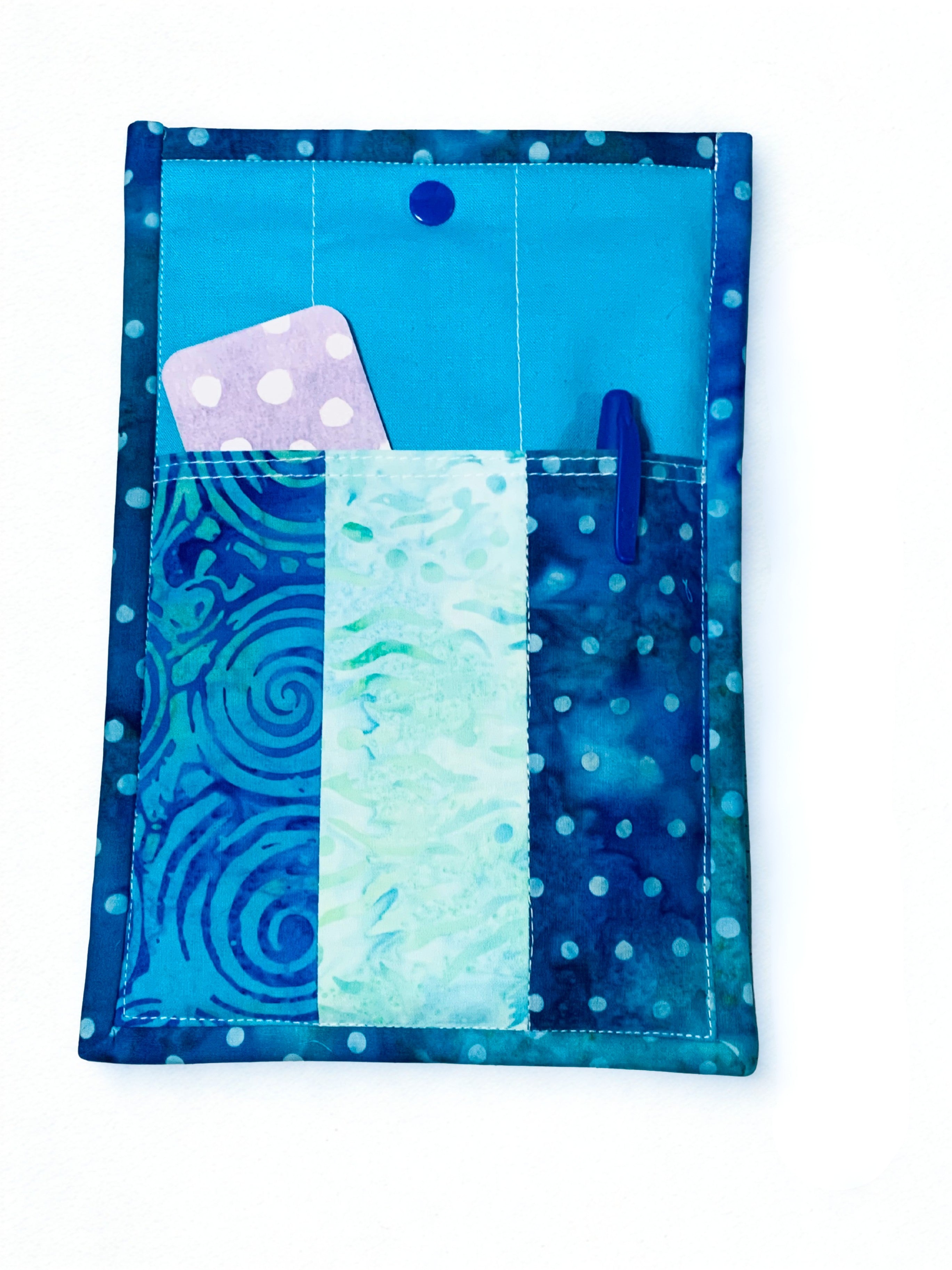 Quilted Tablet Sleeve or Book Sleeve Snap Closure - Teal Batiks - Beach Vibes - Book Cozy - Handmade - Small - 6.5" x 9.5"